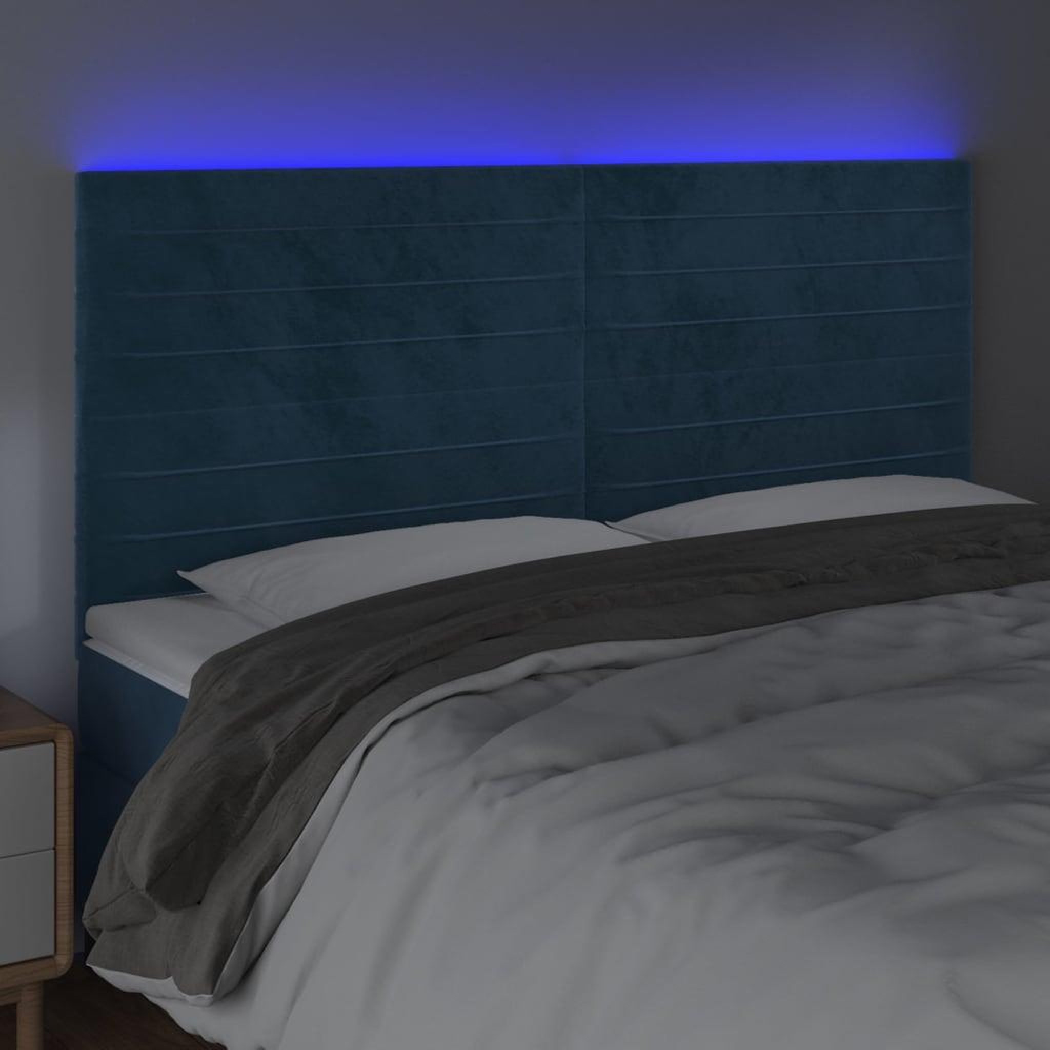 Voir la diapositive 3 : VIDAXL Tete de lit a LED Bleu fonce 200x5x118/128 cm Velours