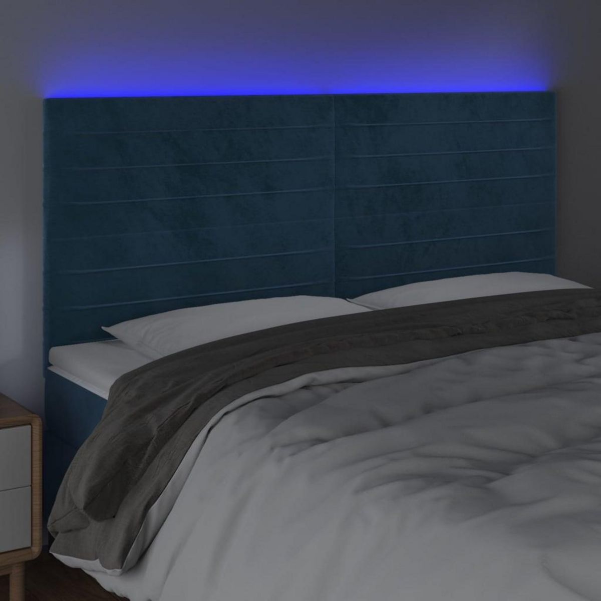 VIDAXL Tete de lit a LED Bleu fonce 200x5x118/128 cm Velours