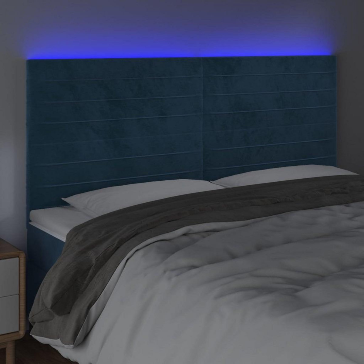 VIDAXL Tete de lit a LED Bleu fonce 200x5x118/128 cm Velours