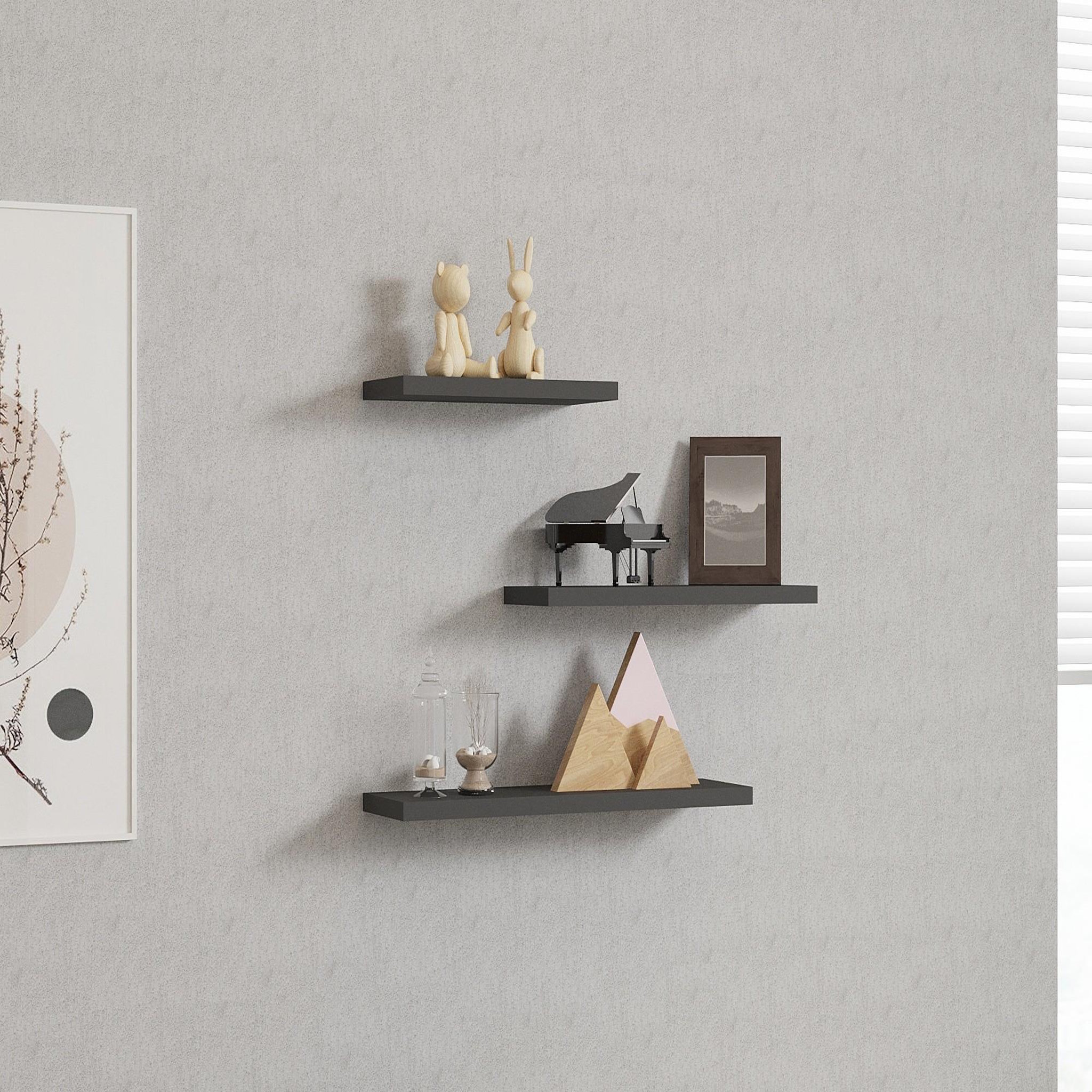 Voir la diapositive 2 : Habitat et Jardin Étagère murale en bois  leila  - 50 x 2 x 14 cm - gris anthracite
