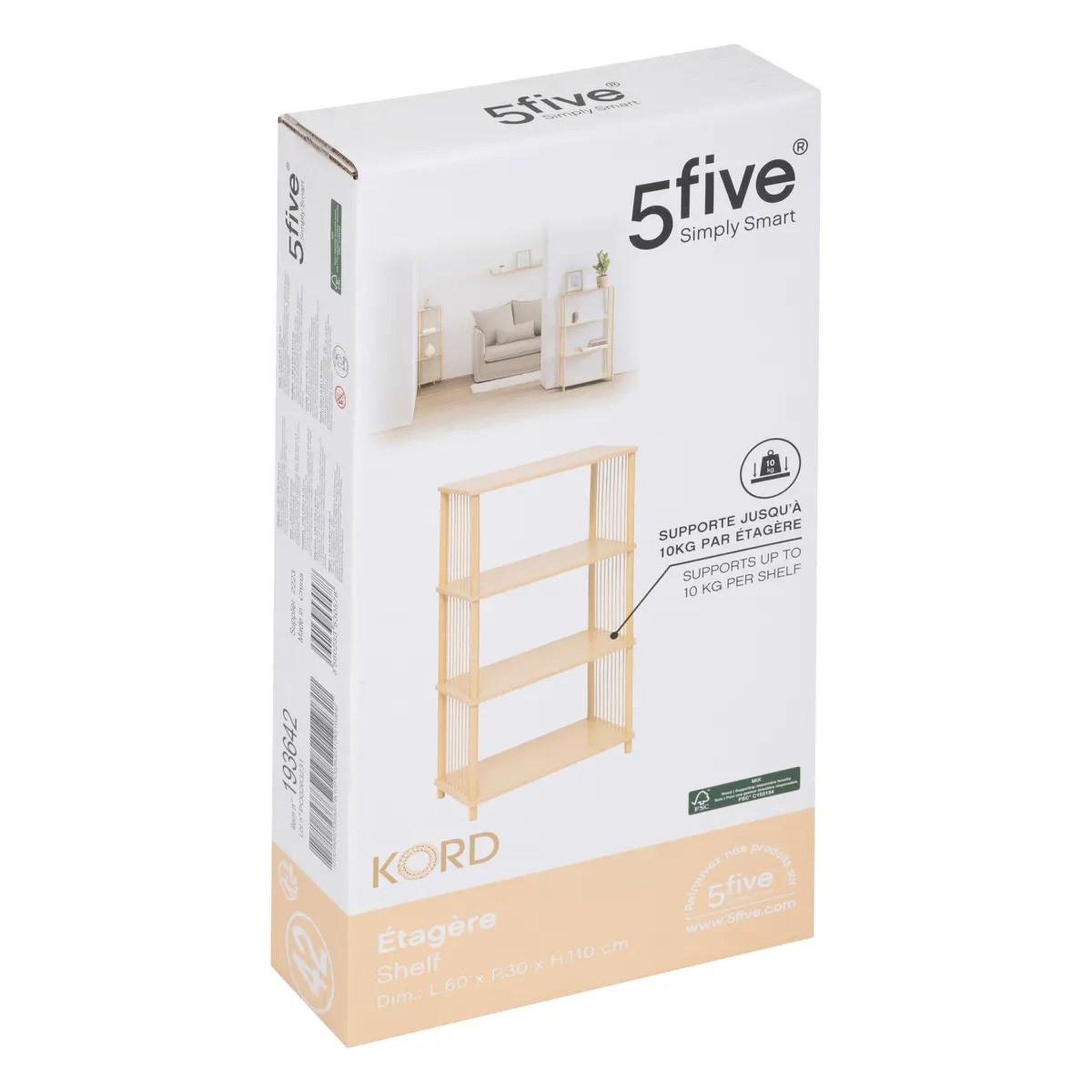 Voir la diapositive 5 : FIVE Étagère 4 niveaux  kord  110cm naturel