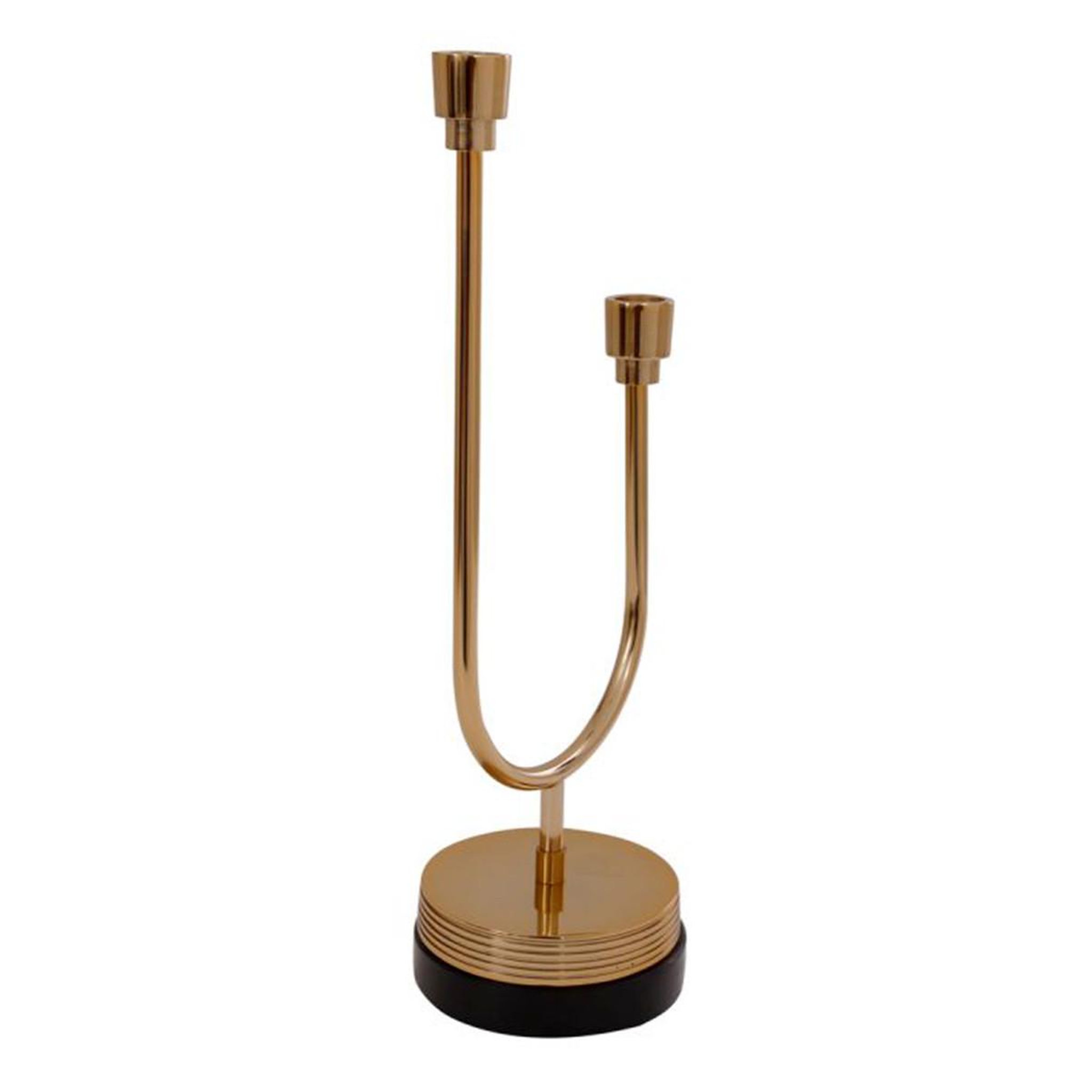 Voir la diapositive 1 : Paris Prix Bougeoir 2 Têtes Design  Clarice  41cm Or & Noir