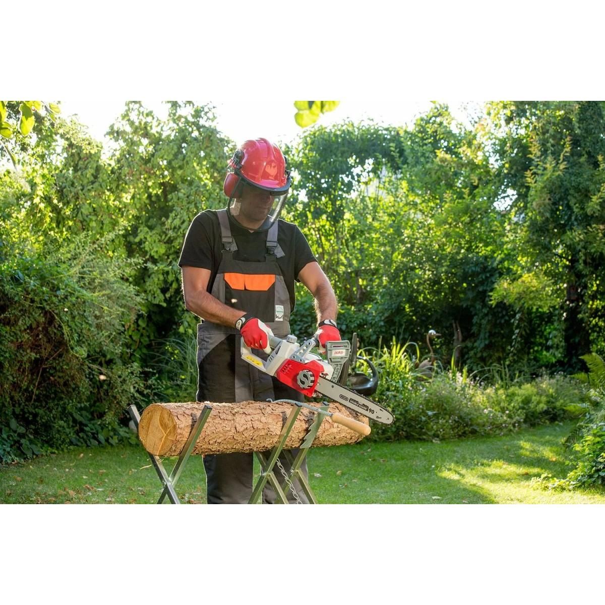 Ikra Tronçonneuse sans fil 40V - Guide OREGON 35,5 cm - 2 batteries lithium 2.0Ah - Chargeur Double - Tendeur de chaine rapide IKRA