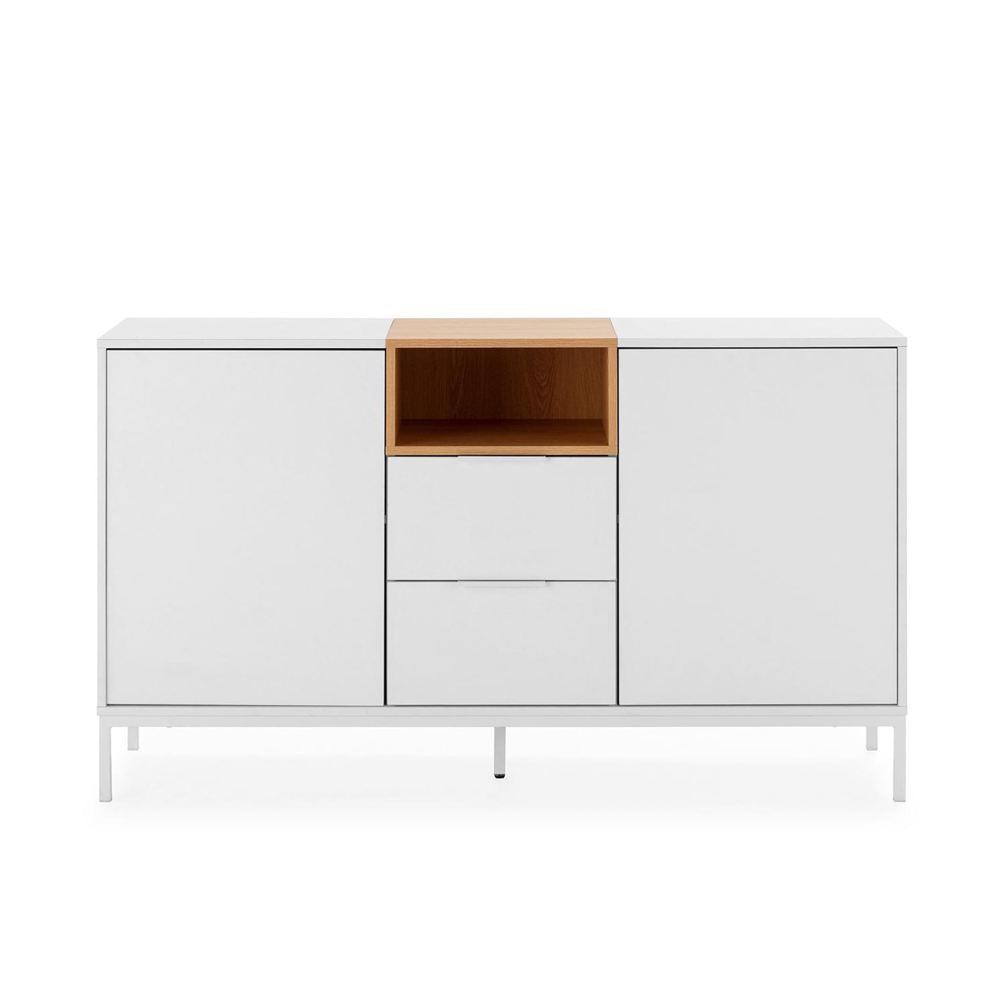 Voir la diapositive 4 : VS VENTA-STOCK Buffet Nieve 2 portes 2 tiroirs couleur Blanc