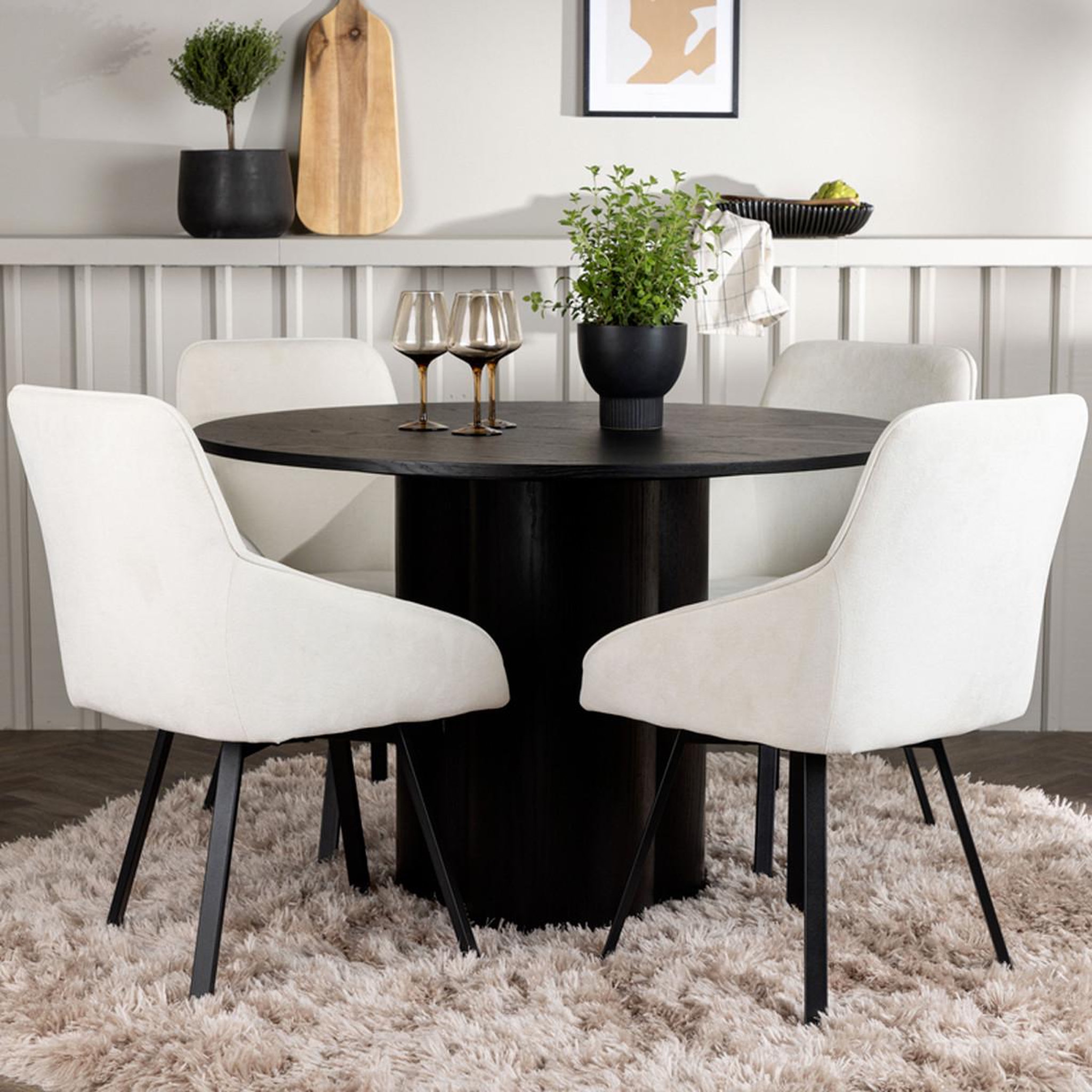 Voir la diapositive 3 : Paris Prix Ensemble table à manger & 4 chaises  olivia & rosie  110cm noir & beige