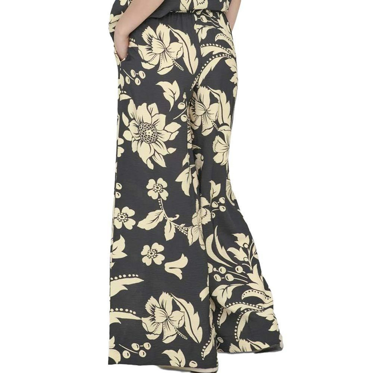 JACQUELINE DE YONG Pantalon fluide Imprimé Noir/Beige  Femme JDY Life Palazzo