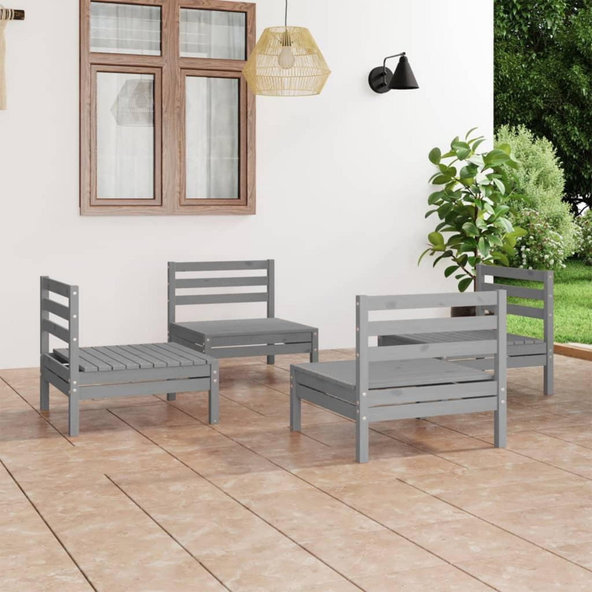 VIDAXL Salon de jardin 4 pcs Gris Bois de pin massif