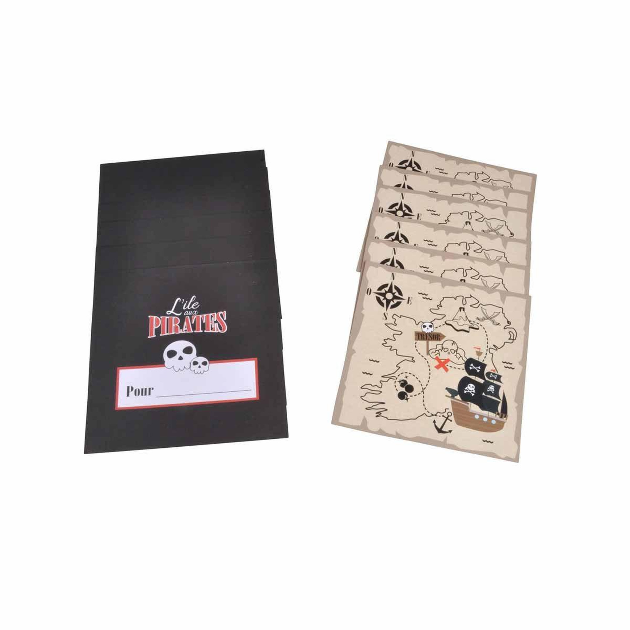 HOMEA Lot de 6 Invitations d'Anniversaire  Pirates  Noir