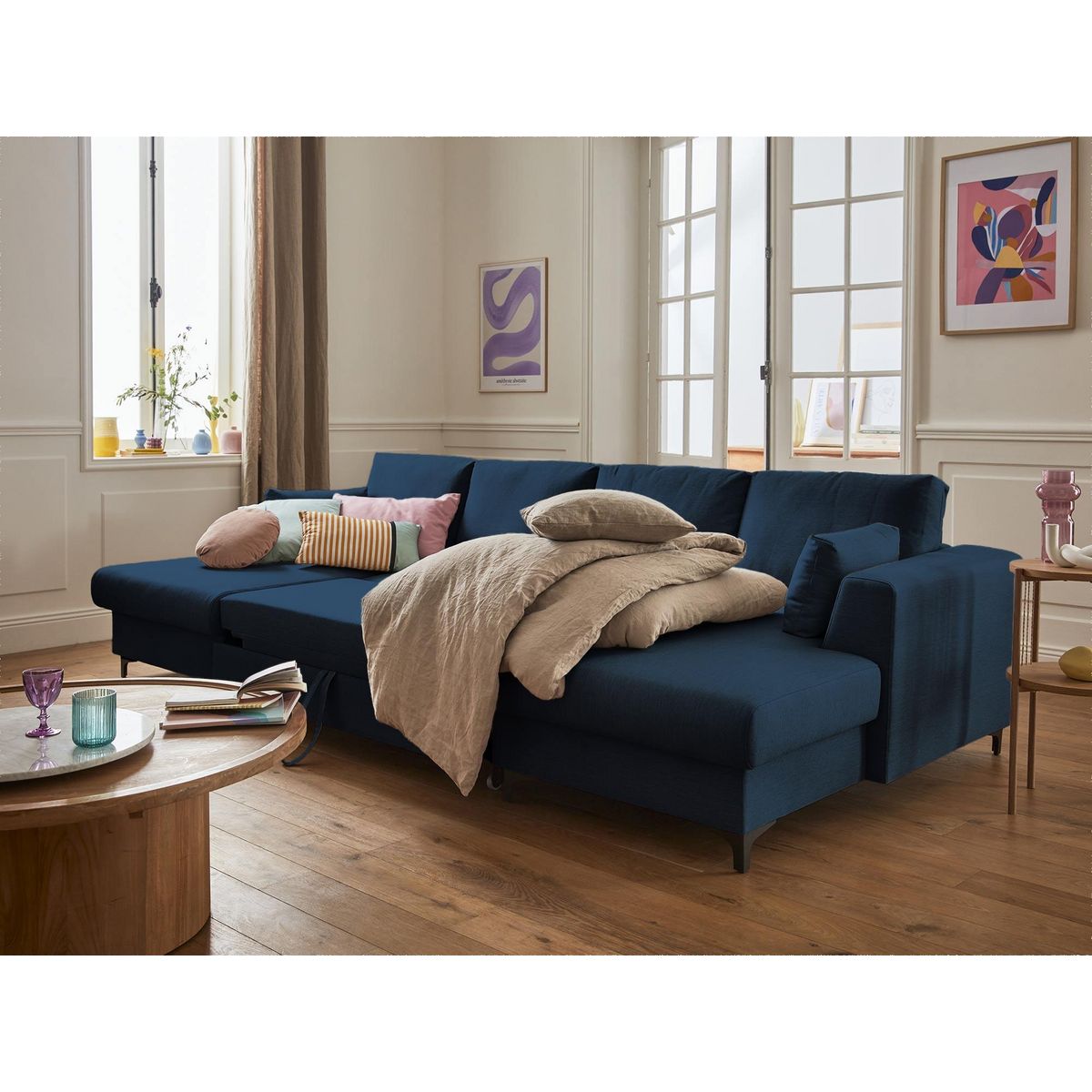 LISA DESIGN Tala - canapé panoramique en u - 7 places - convertible avec coffre - en tissu