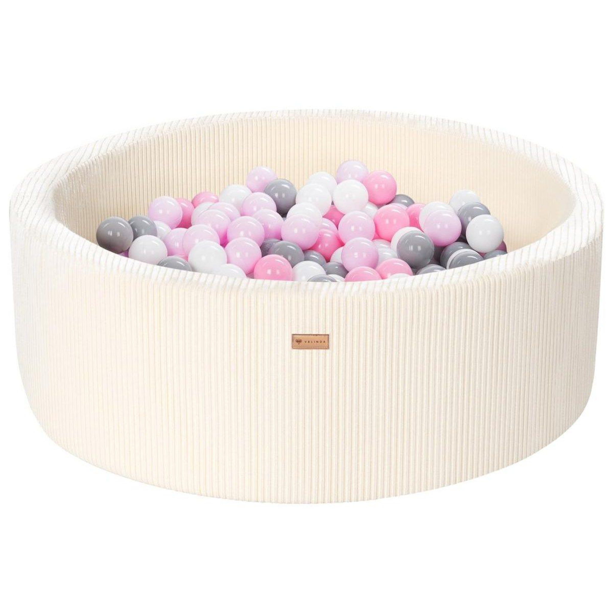VELINDA Piscine à balles en velours côtelé avec 300 balles, diamètre env. 90 cm — crème