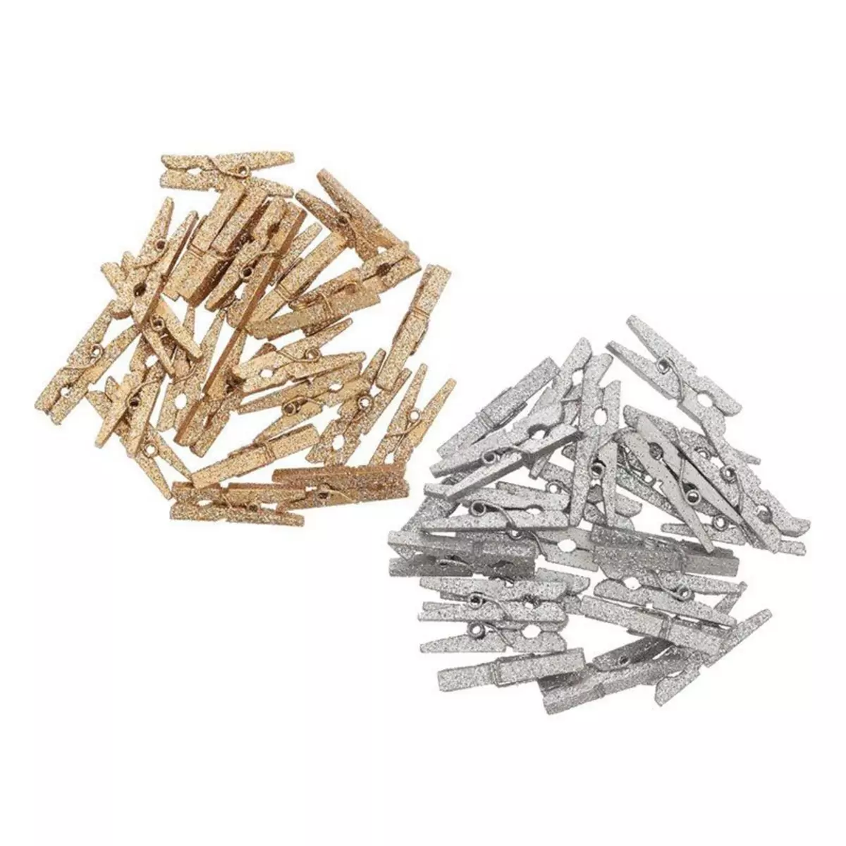 RICO DESIGN 48 petites pinces à linge en bois pailletées - or-argent