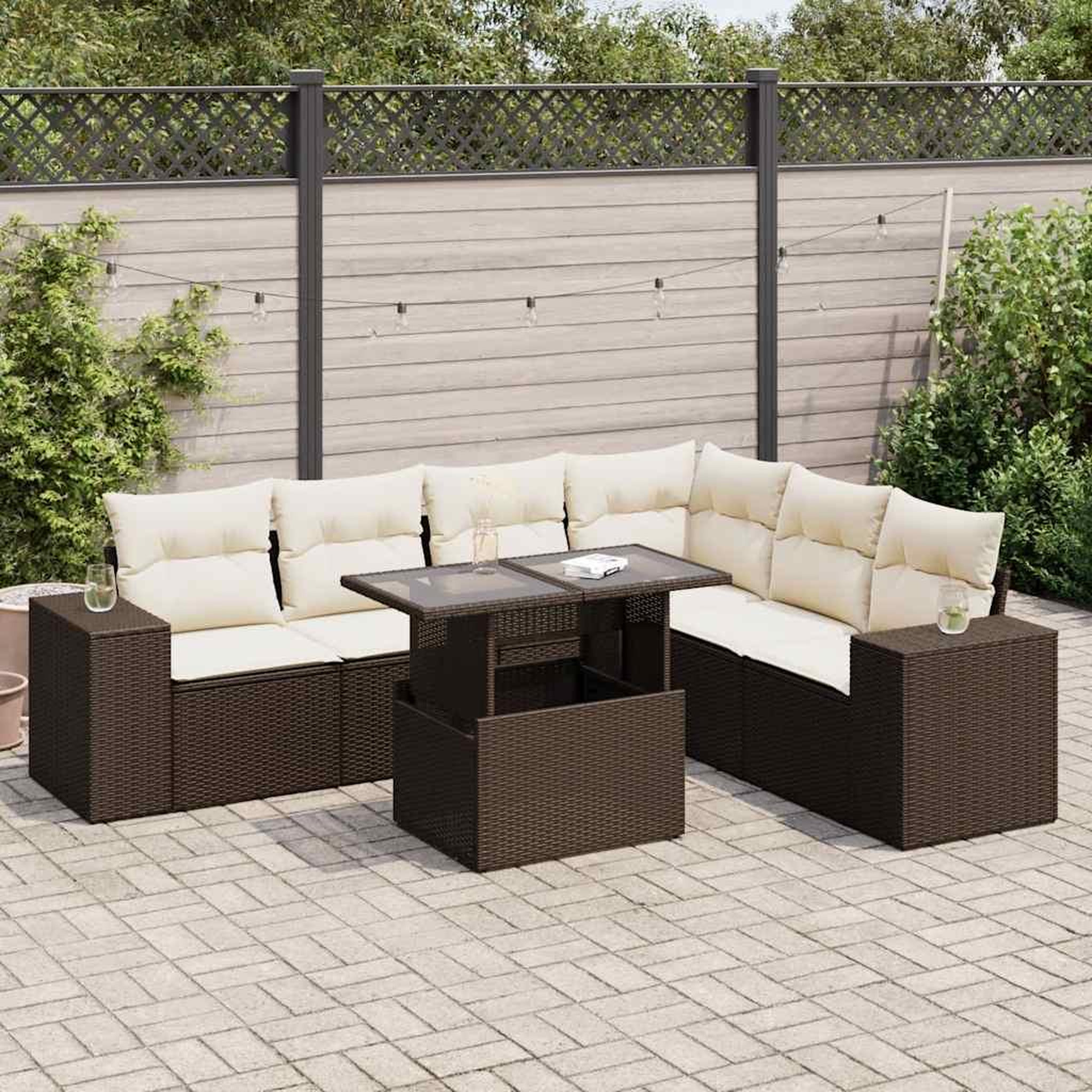 VIDAXL Salon de jardin avec coussins 7 pcs marron resine tressee