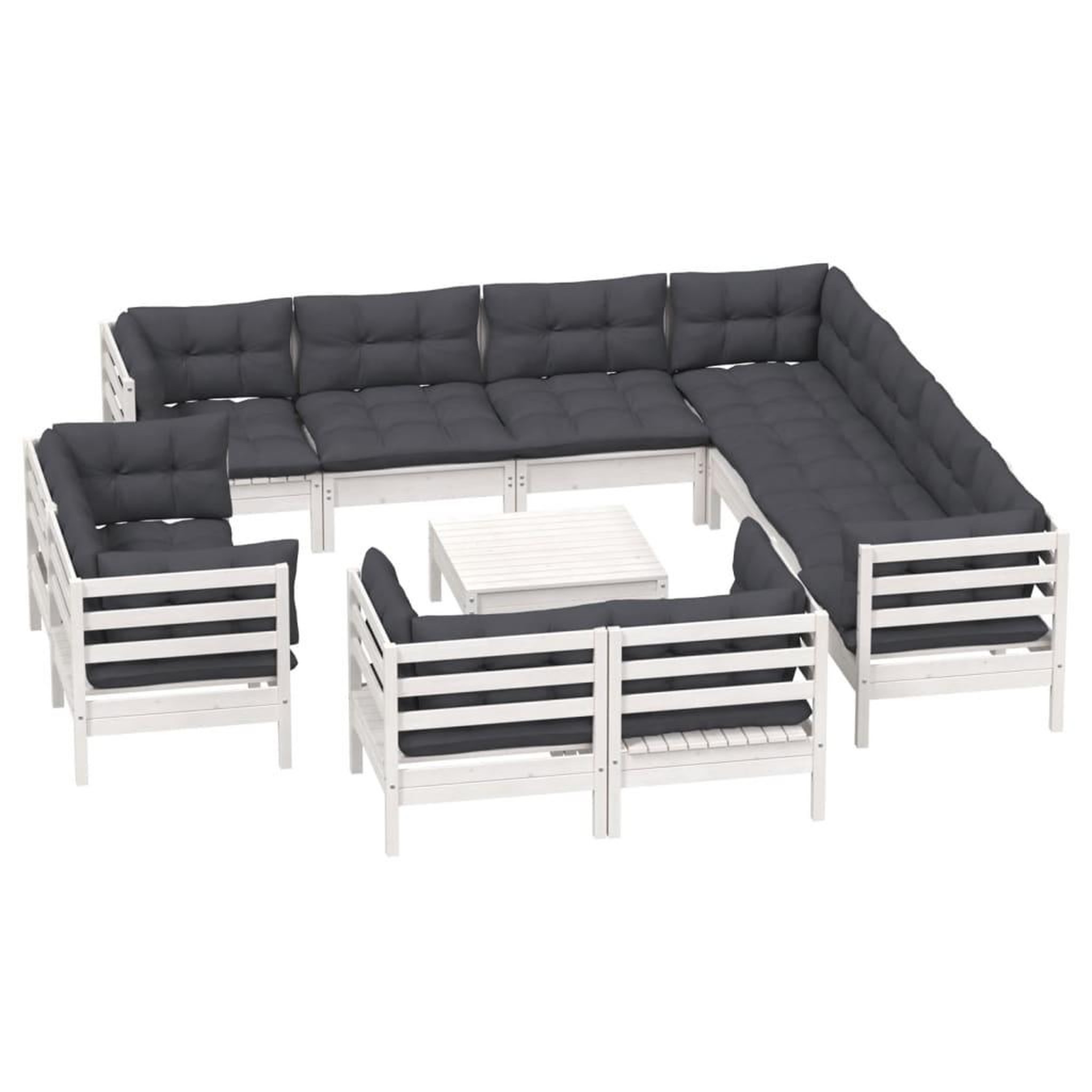Voir la diapositive 3 : VIDAXL Salon de jardin 12 pcs avec coussins blanc bois de pin solide