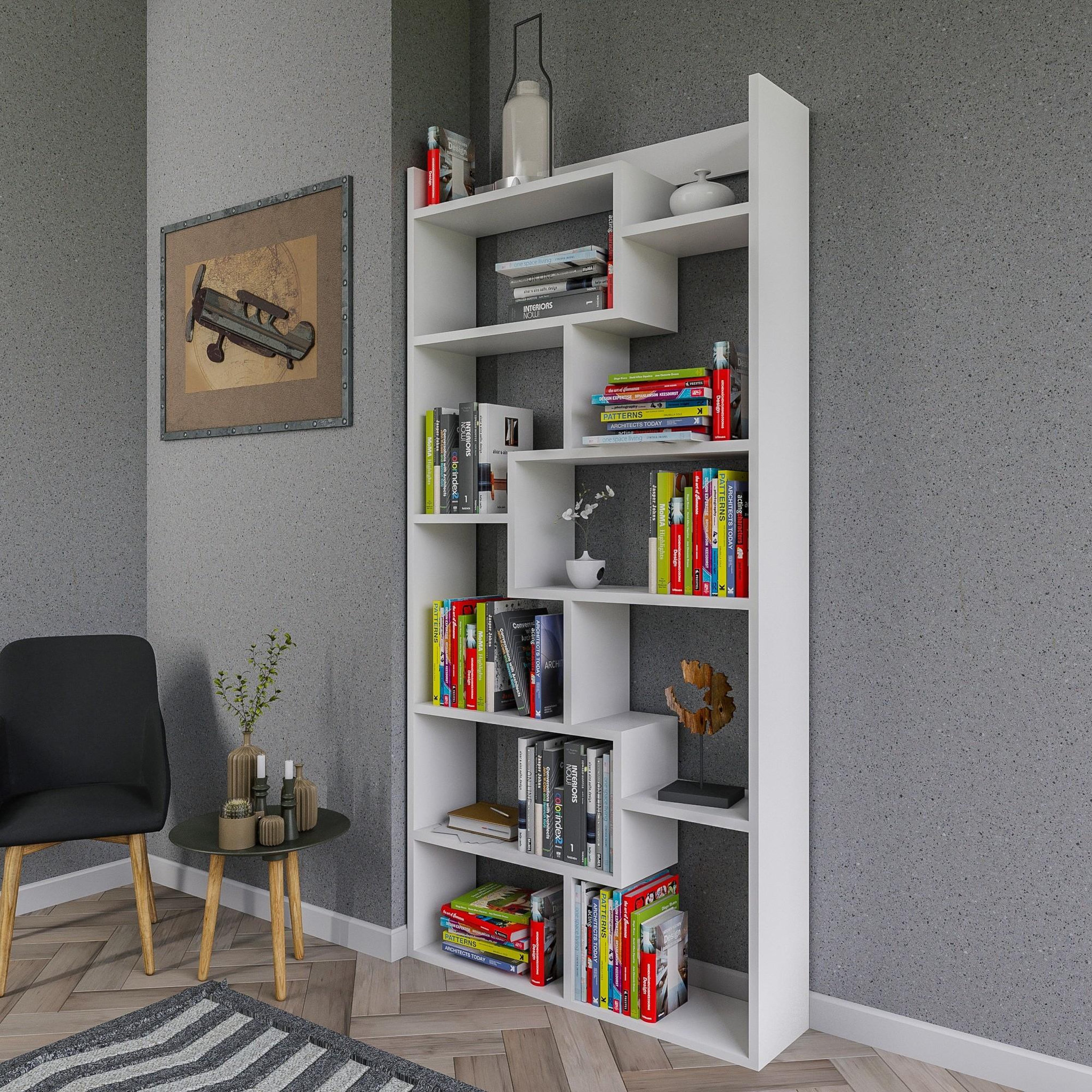 Voir la diapositive 3 : Habitat et Jardin Bibliothèque en bois  Kuttap  - 90 x 22 x 182 cm - Blanc