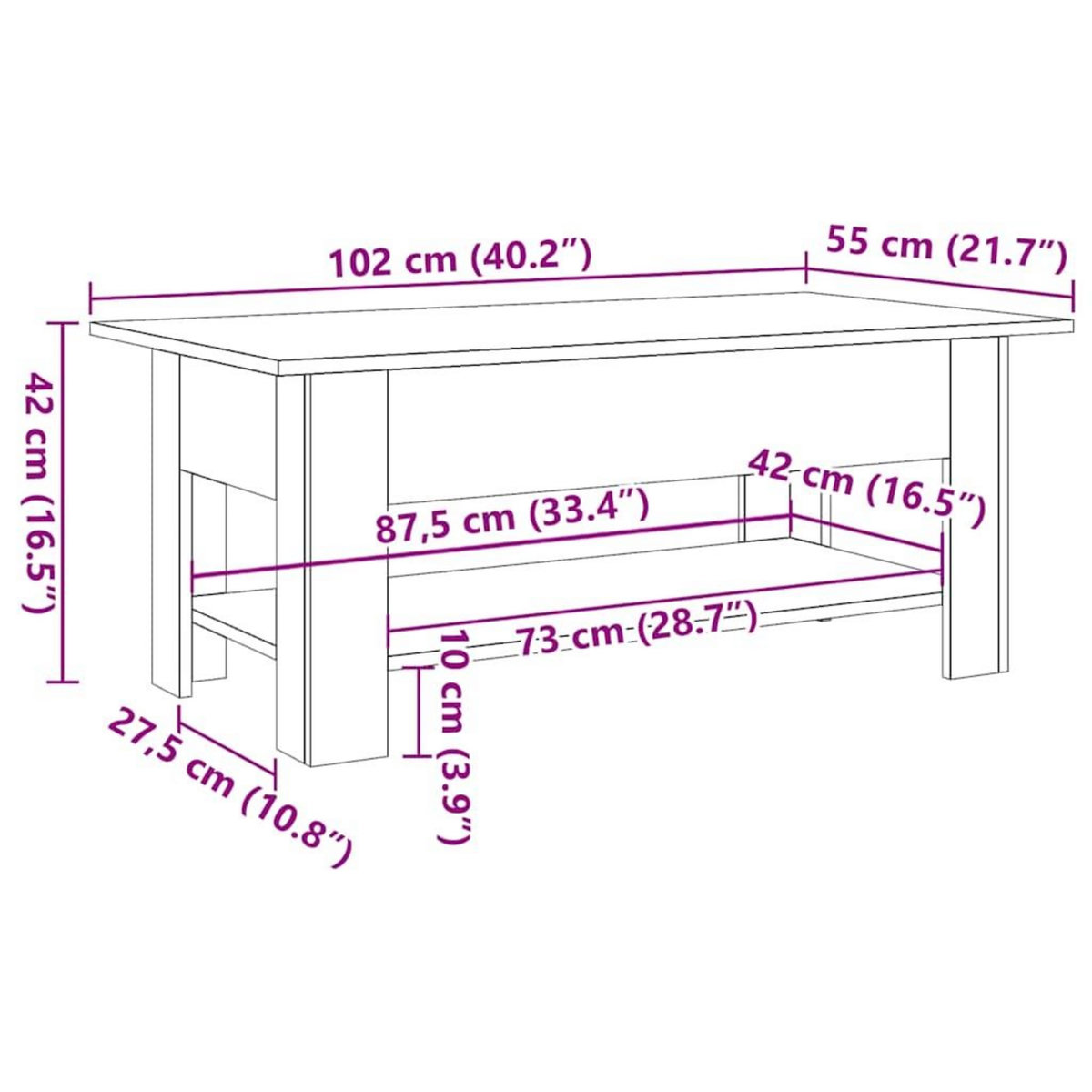 VIDAXL Table basse vieux bois 102x55x42 cm bois d'ingenierie