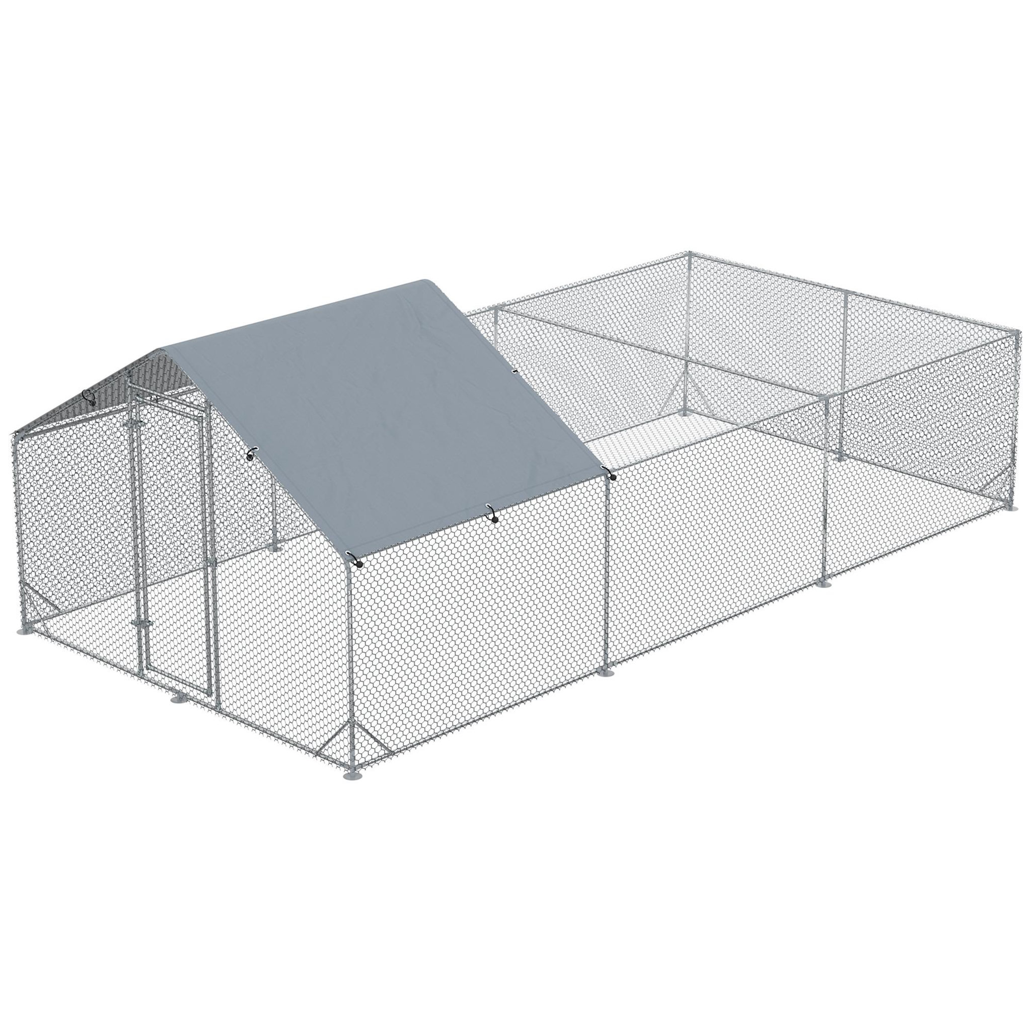 Voir la diapositive 4 : PAWHUT Enclos poulailler chenil 18 m² - parc grillagé dim 6L x 3l x 1,95H m - espace couvert - acier galvanisé