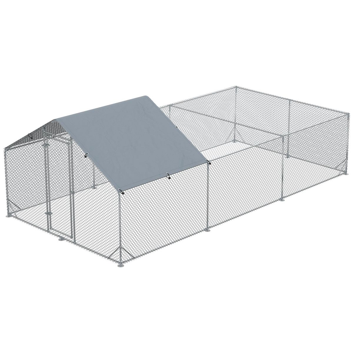 PAWHUT Enclos poulailler chenil 18 m² - parc grillagé dim 6L x 3l x 1,95H m - espace couvert - acier galvanisé