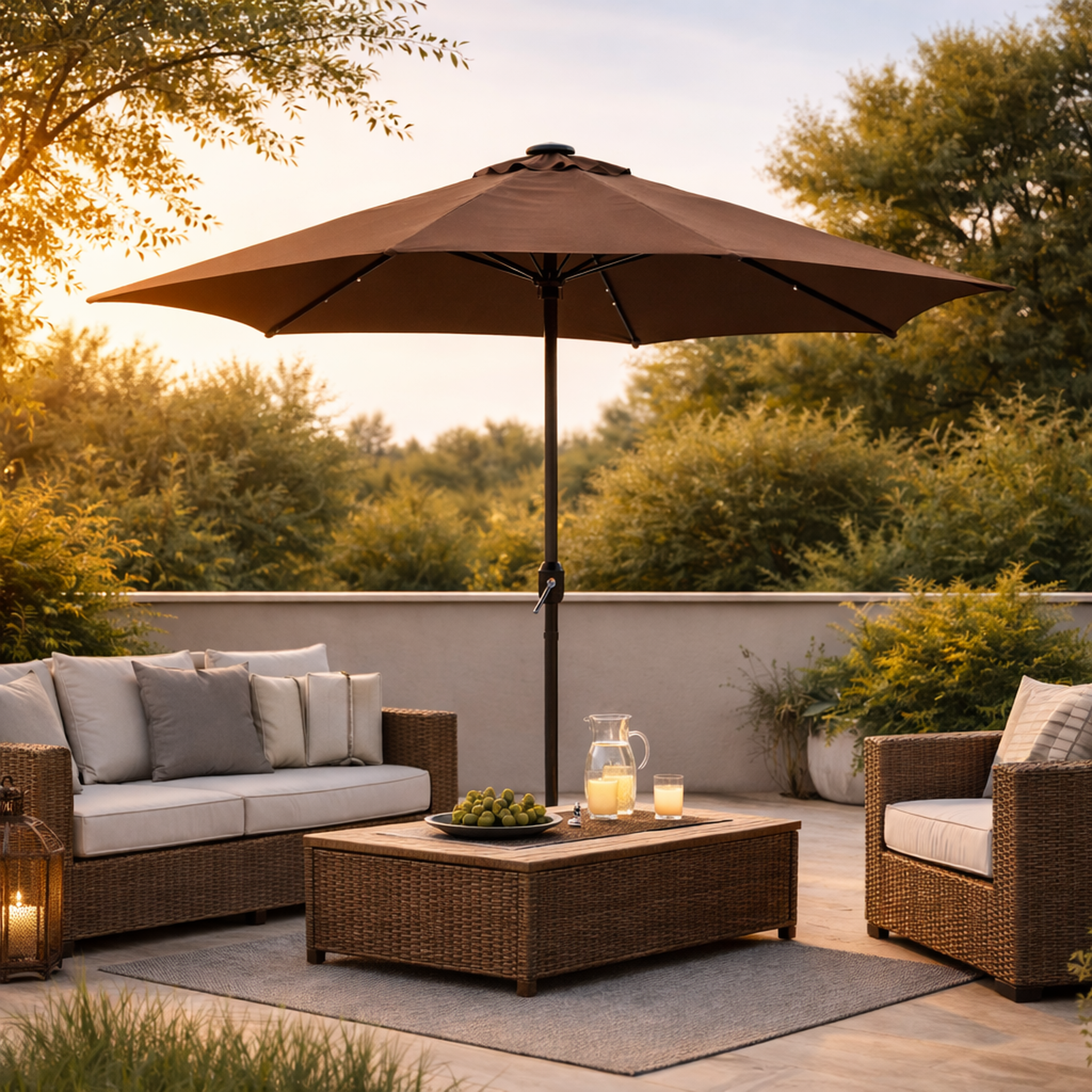 Voir la diapositive 2 : CONCEPT USINE Parasol  marron  rond 266 x 266 m led AMALFI