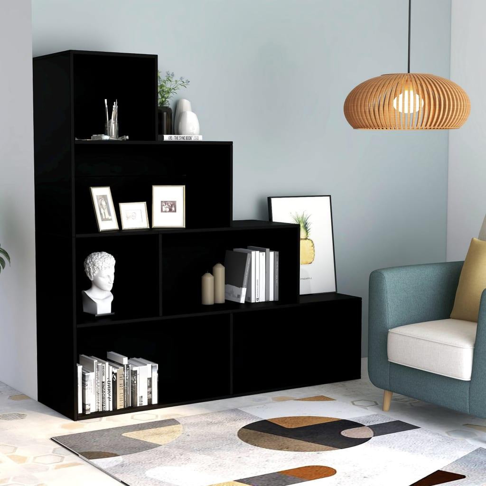 Voir la diapositive 1 : VIDAXL Bibliotheque/Separateur de piece Noir Bois d'ingenierie