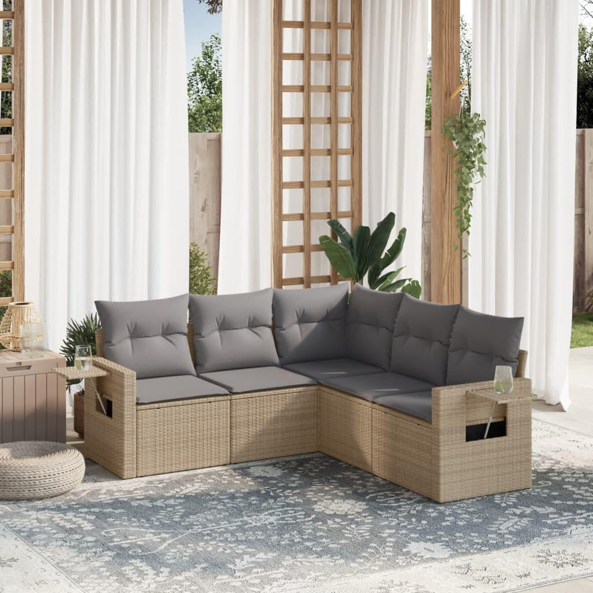 VIDAXL Salon de jardin avec coussins 5 pcs beige resine tressee
