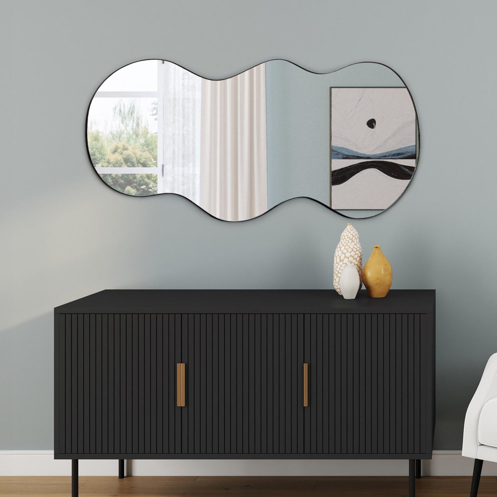 Voir la diapositive 4 : ID MARKET Miroir organique contour noir 45 x 100 cm