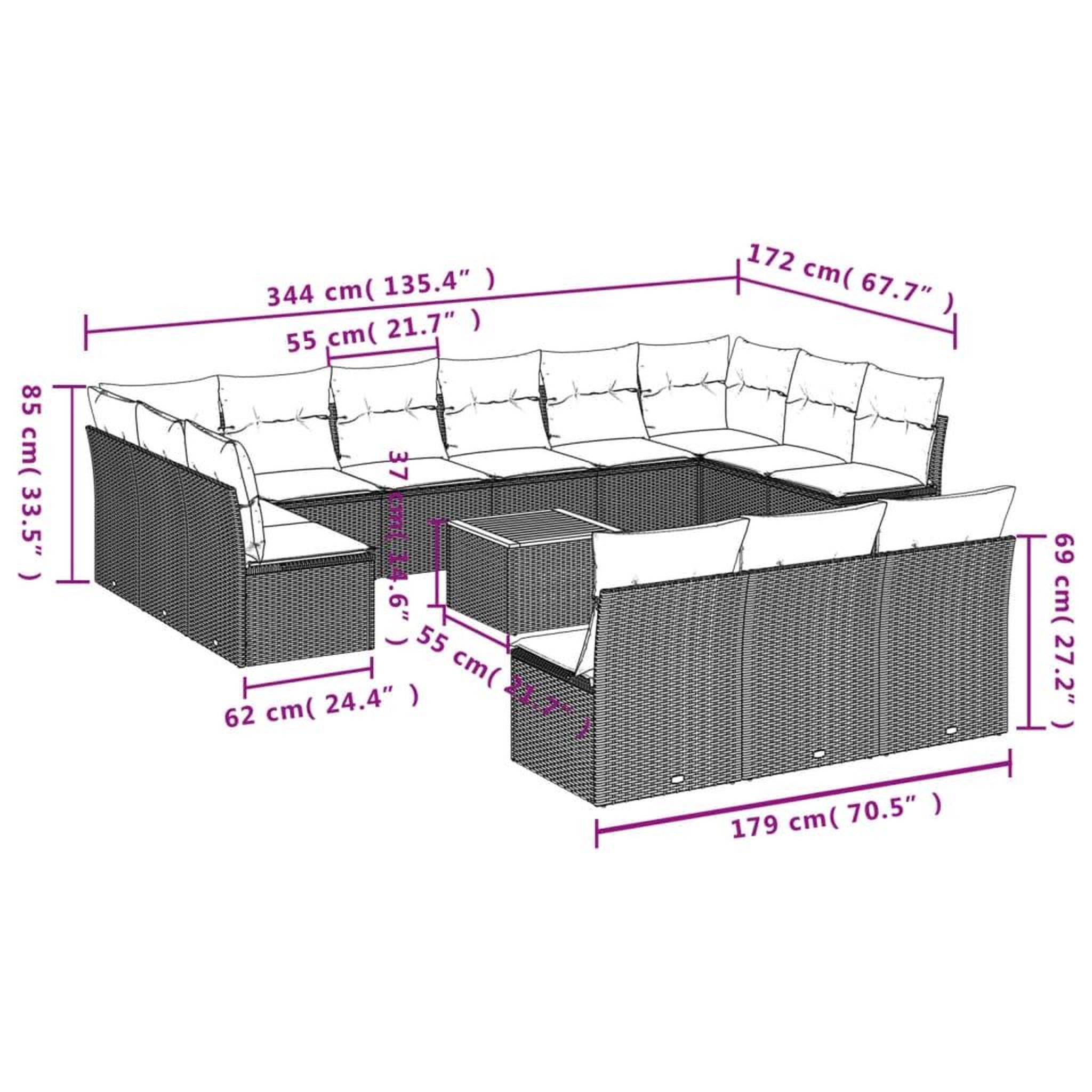 Voir la diapositive 6 : VIDAXL Salon de jardin avec coussins 14 pcs gris resine tressee