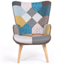 Voir la diapositive 3 : ID MARKET Fauteuil scandinave IVAR avec repose pieds en tissu patchwork multicouleurs