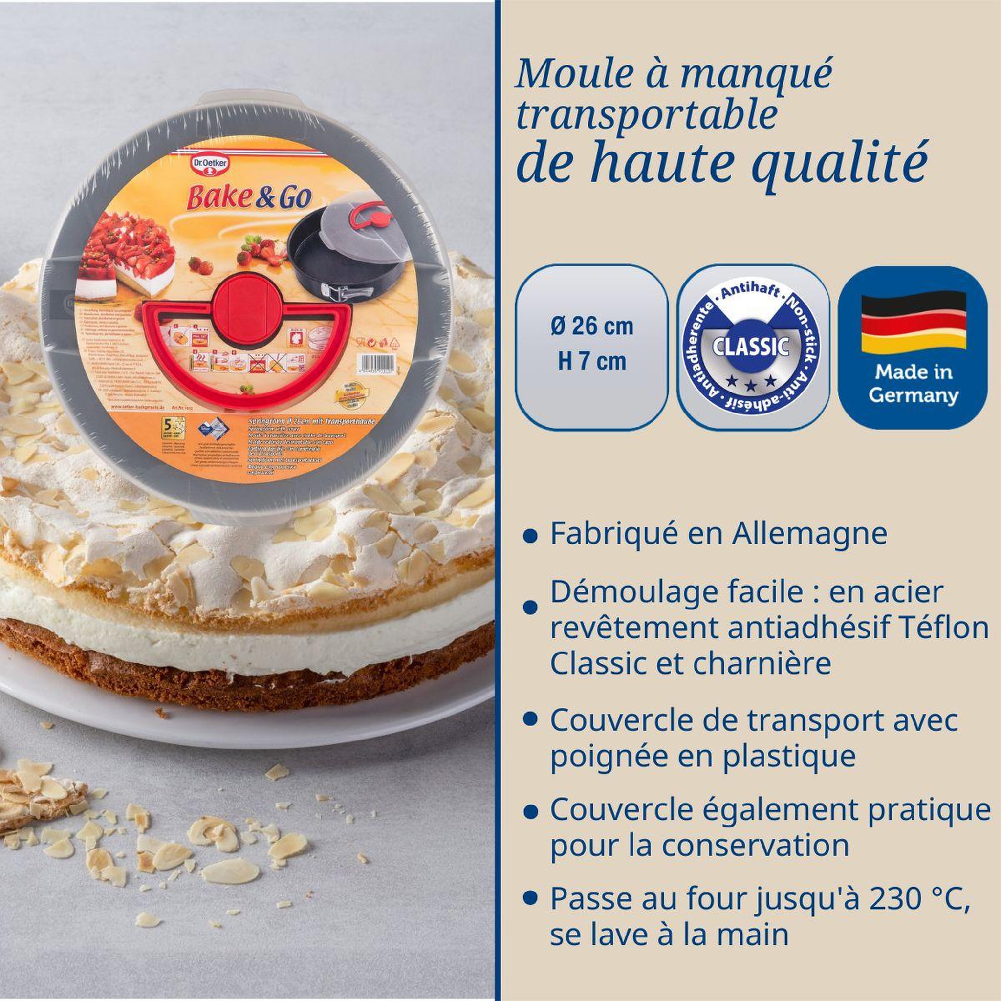 Voir la diapositive 3 : DR.OETKER Ensemble de 2 moules à manqué à charnière 26 cm avec couvercle de transport dr. Oetker bake and go