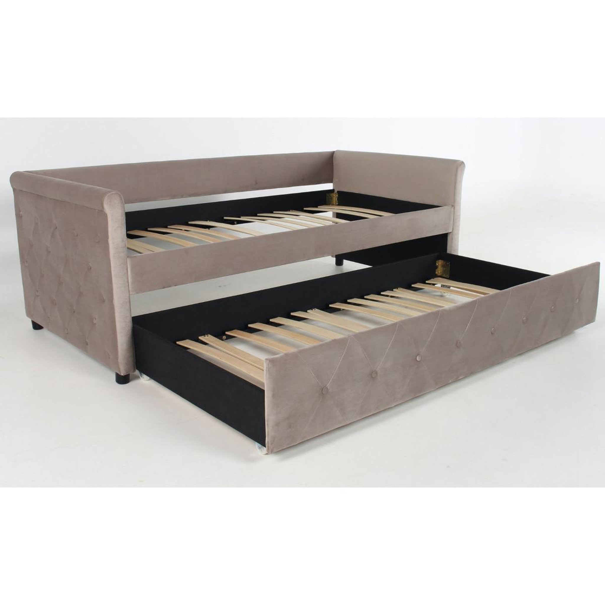 Voir la diapositive 4 : Paris Prix Lit gigogne capitonné  antille  90x190cm taupe