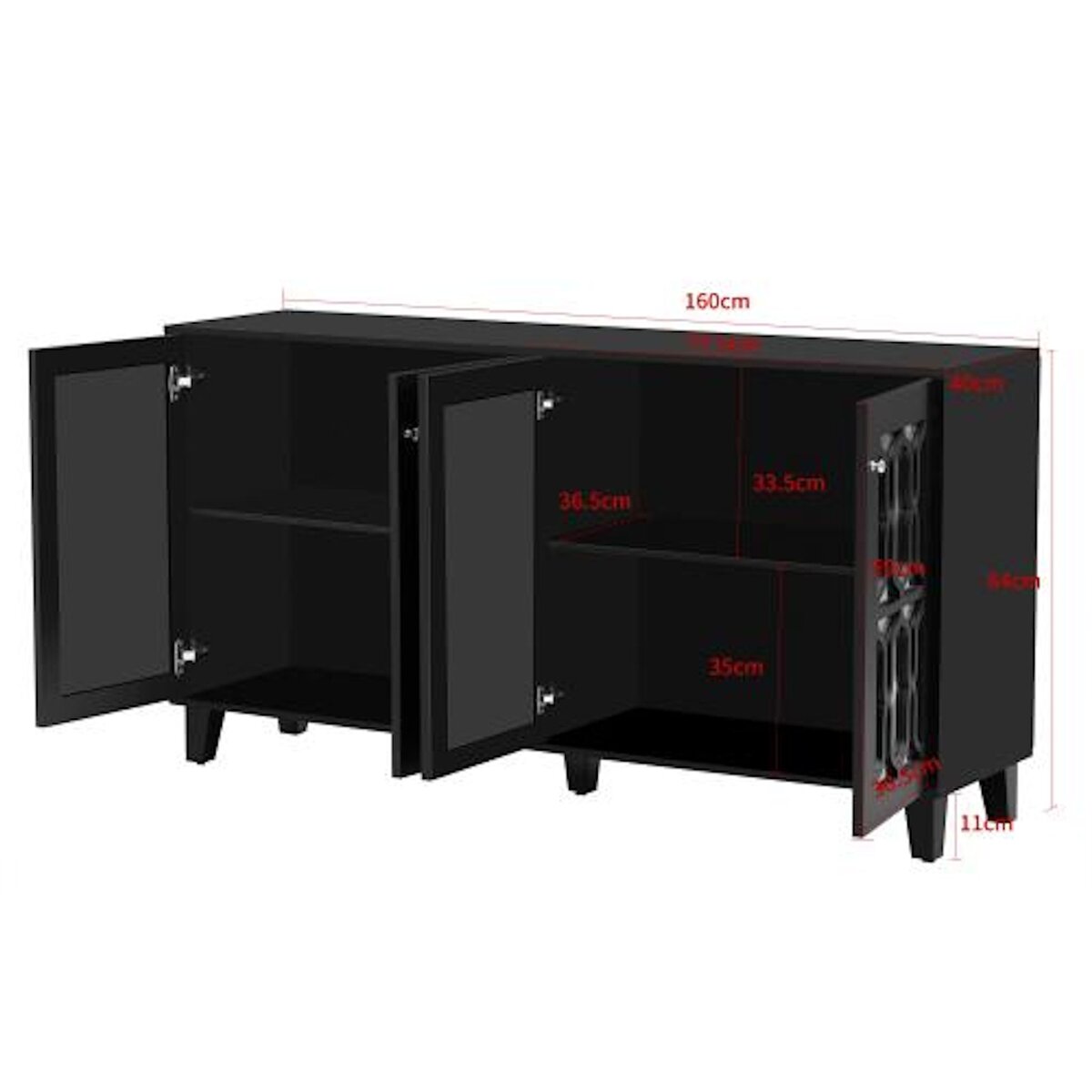 MERAX Buffet 4 porte(s) 0 tiroir(s) - 160 cm noir mdf