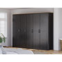 Voir la diapositive 2 : MARKET24 Armoire de chambre - BOHOL - Décor Chene et Noir - 5 portes battantes - L265,6 x P59,6 x H214 cm
