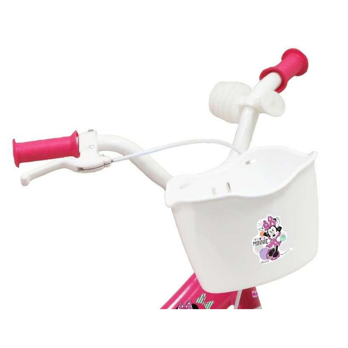 Disney Minnie Vélo enfant 12'' Fille - Modèle Minnie pour enfant de taille 85 à 100 cm avec stabilisateurs - 1 frein - Panier avant - Porte poupée arrière et roues bâtons