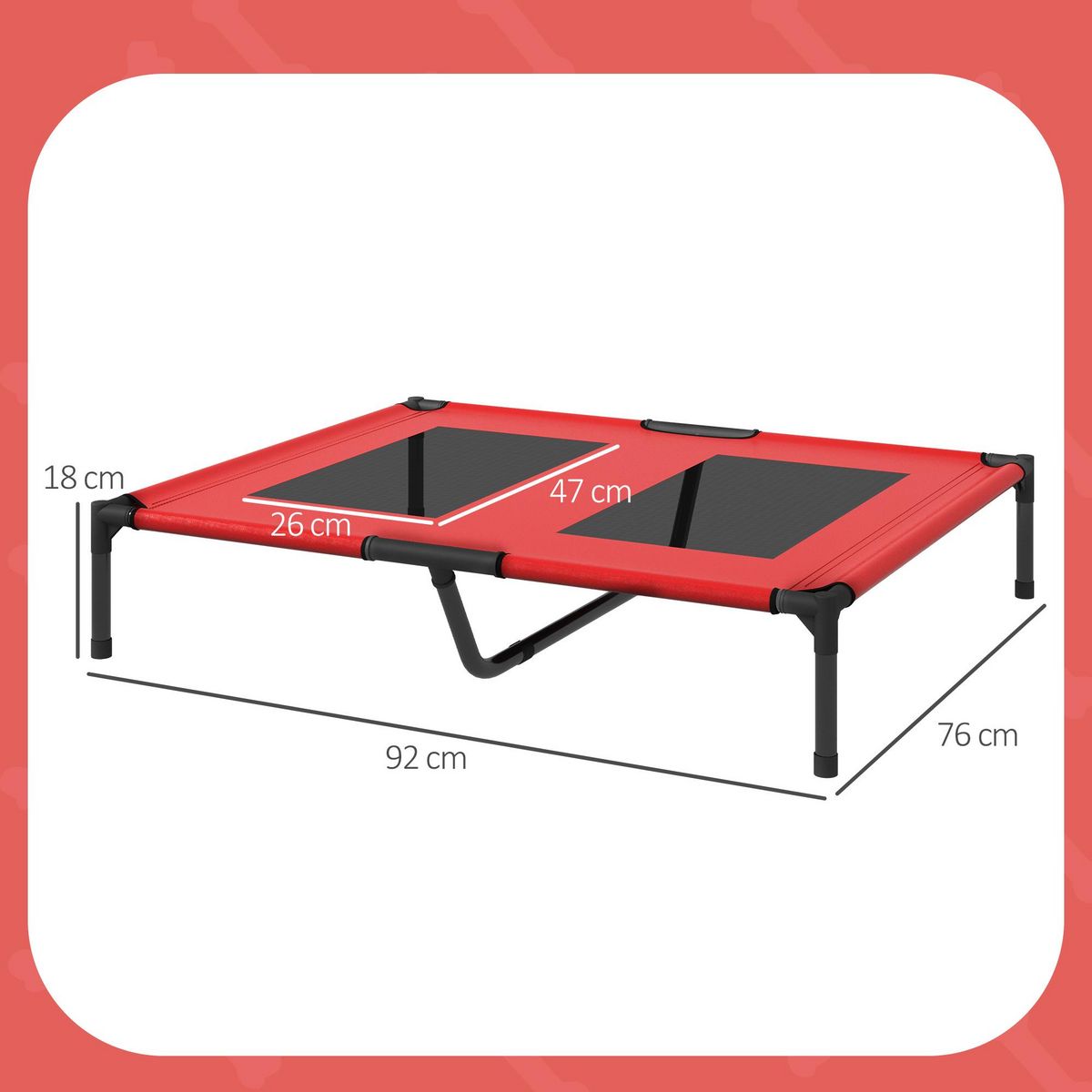 PAWHUT Lit sur pieds pour chien chat lit de camp animal lit surélevé Oxford textilène micro-perforé dim. 92L x 76l x 18H cm rouge
