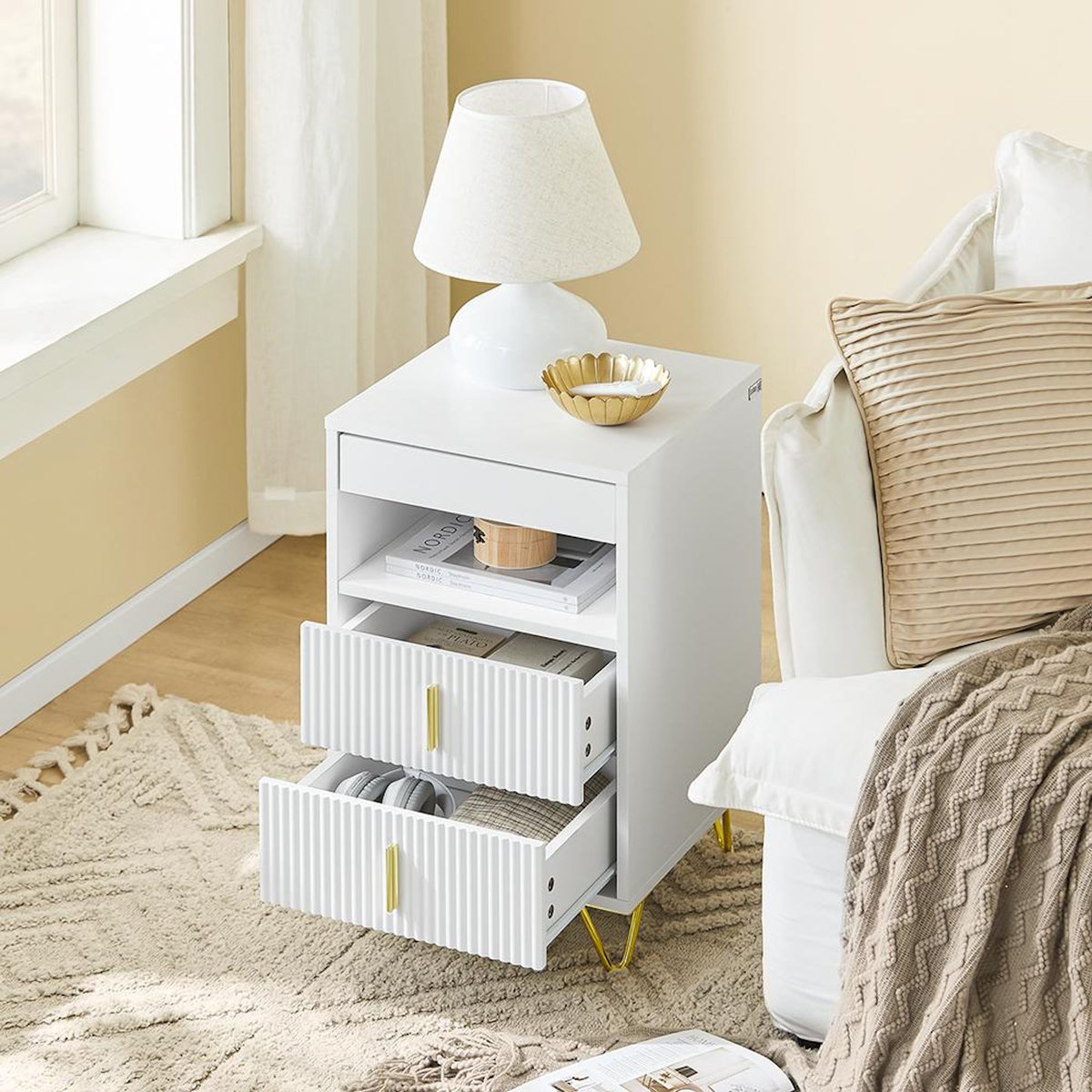 SOBUY SoBuy - Table De Chevet à 3 tiroirs - Blanc - 40x40x63cm - Moderne - FBT168-W