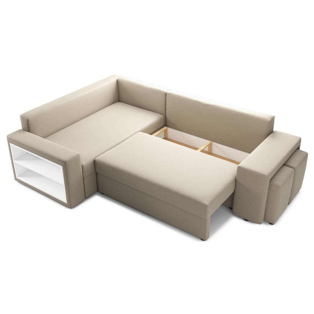 Canapé d'angle convertible réversible 5 places avec étagères et poufs intégrés AUSTIN XL