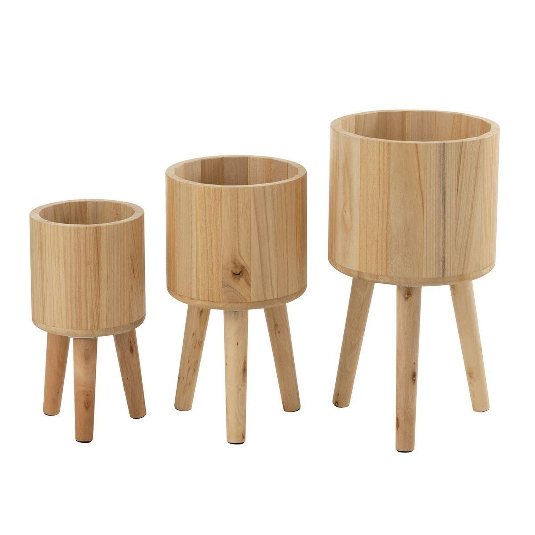 Voir la diapositive 2 : J-LINE Lot de 3 Cache-Pots en Bois  Paul  49cm Naturel