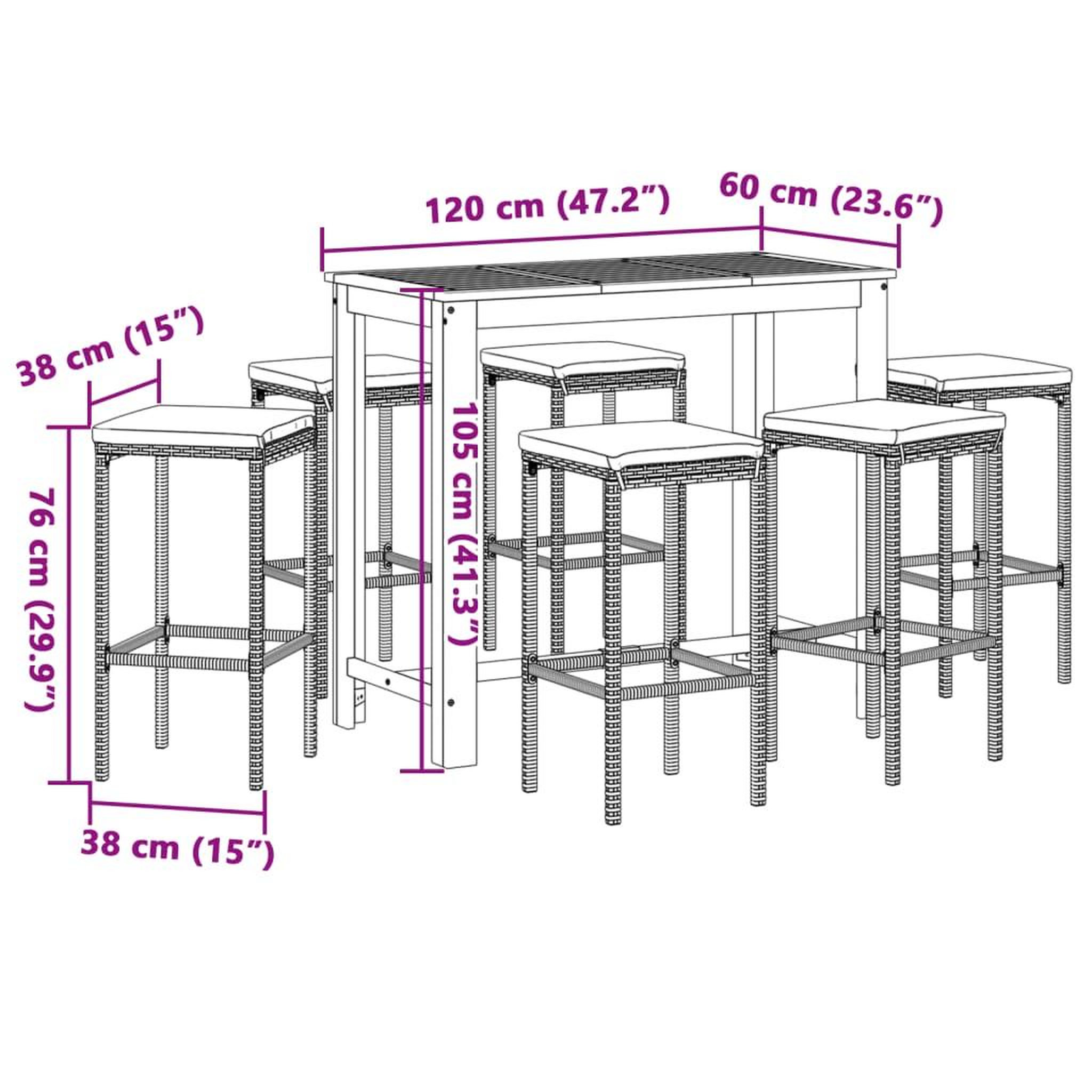 Voir la diapositive 6 : VIDAXL Ensemble de bar de jardin 7 pcs noir bois massif acacia rotin