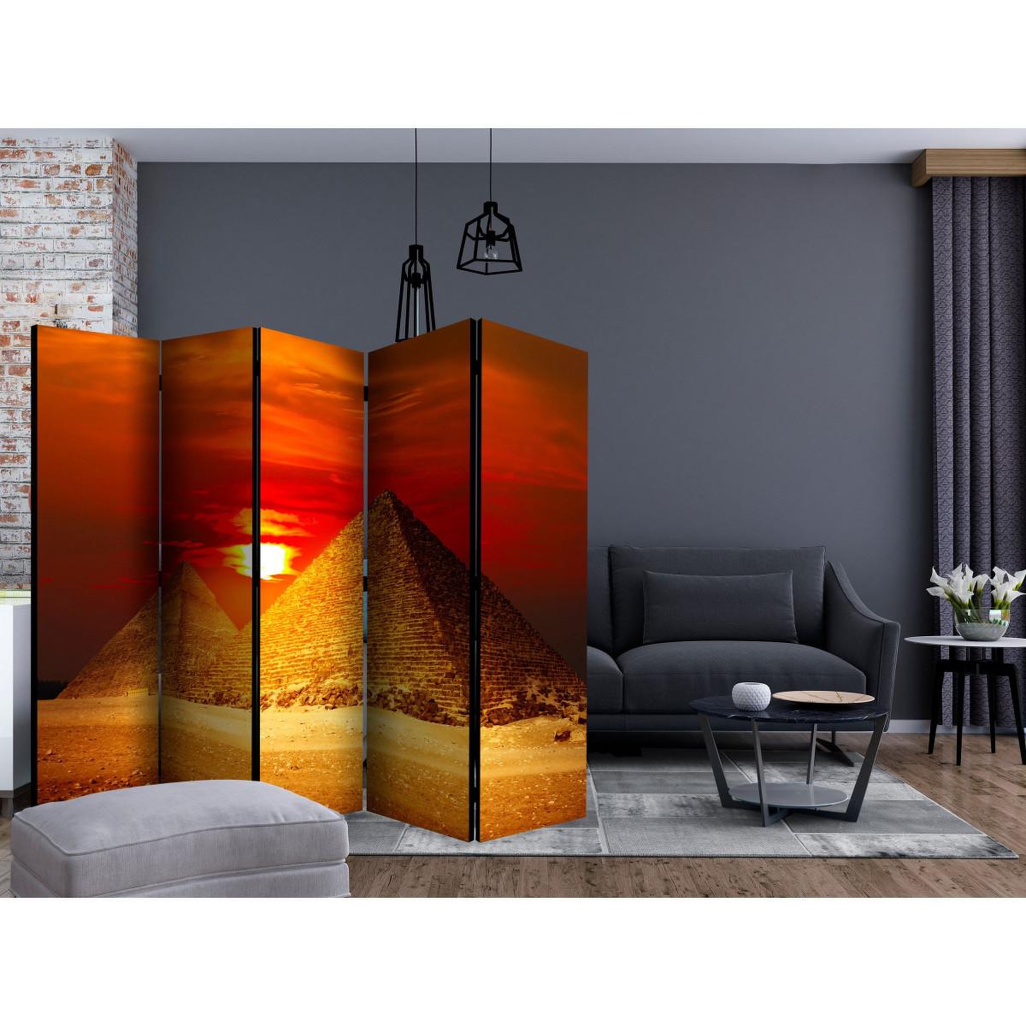 Voir la diapositive 2 : Paris Prix Paravent 5 volets  the giza necropolis sunset  172x225cm