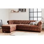 LISA DESIGN Winston - canapé d'angle chesterfield - 4 places - style industriel - gauche. Coloris disponibles : Marron