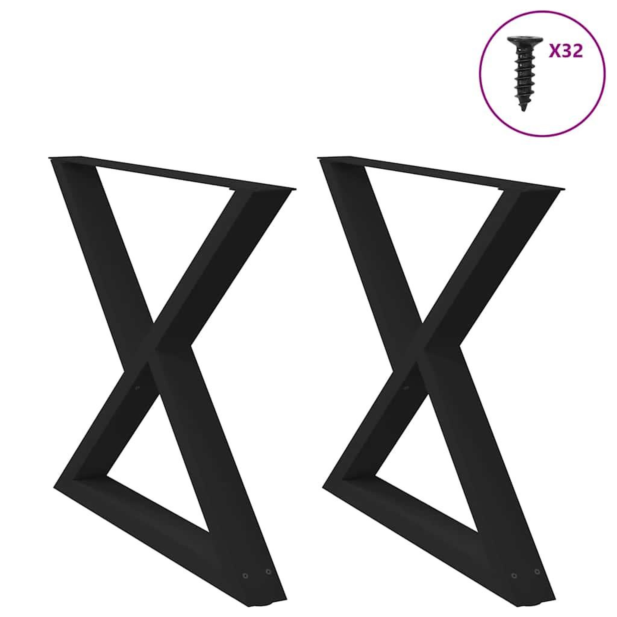 VIDAXL Pieds de table a manger 2 pcs noir 90x(72-73,3) cm acier