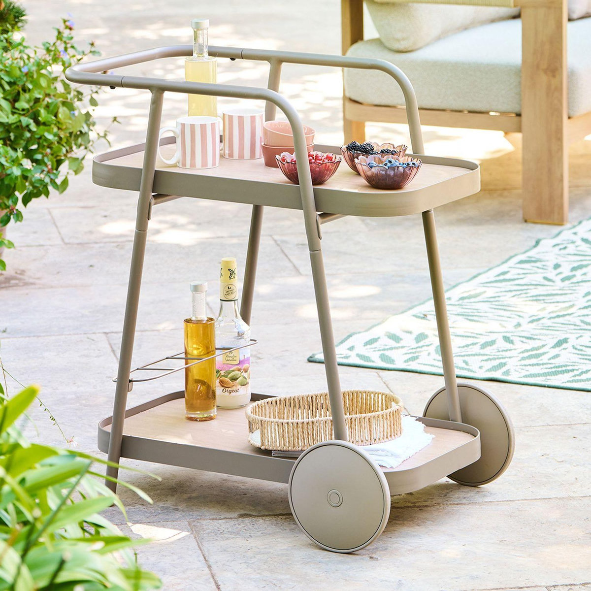 HESPERIDE Desserte de jardin à roulettes en aluminium EASINESS