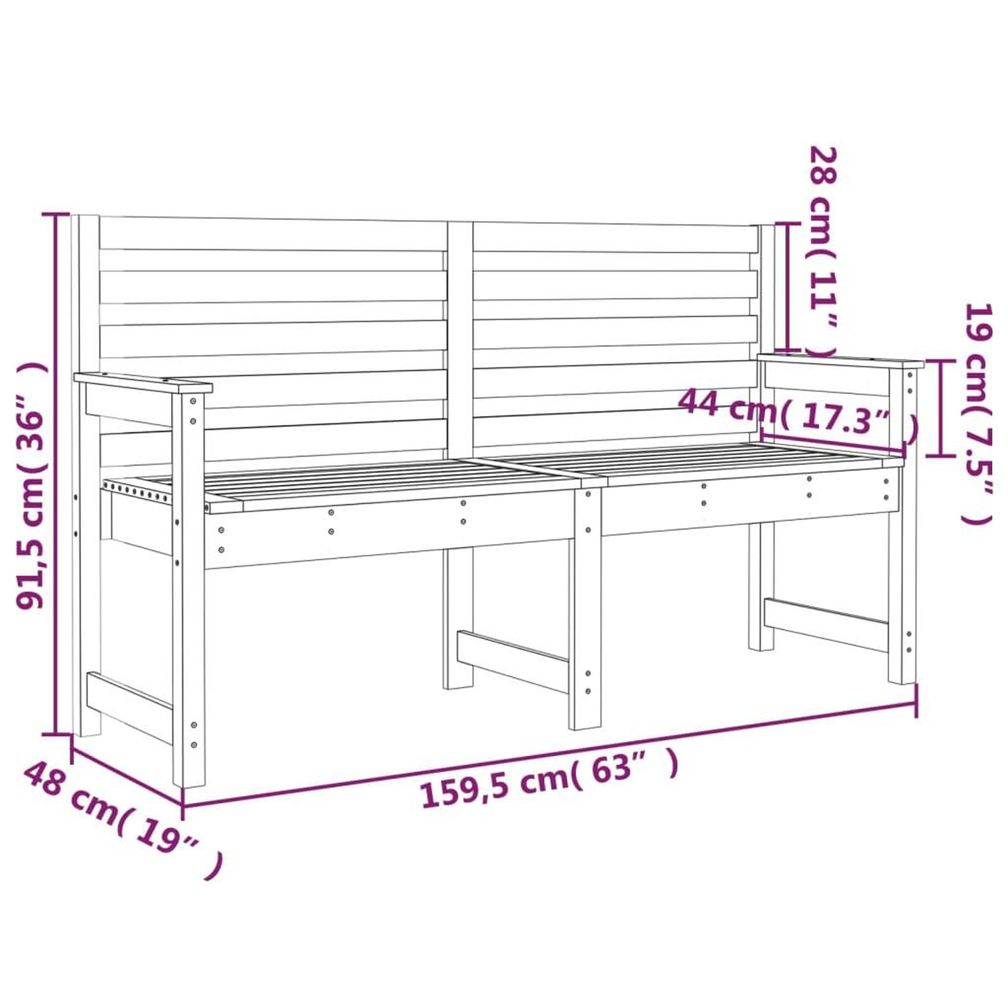 Voir la diapositive 6 : VIDAXL Banc de jardin 159,5x48x91,5 cm bois massif de pin