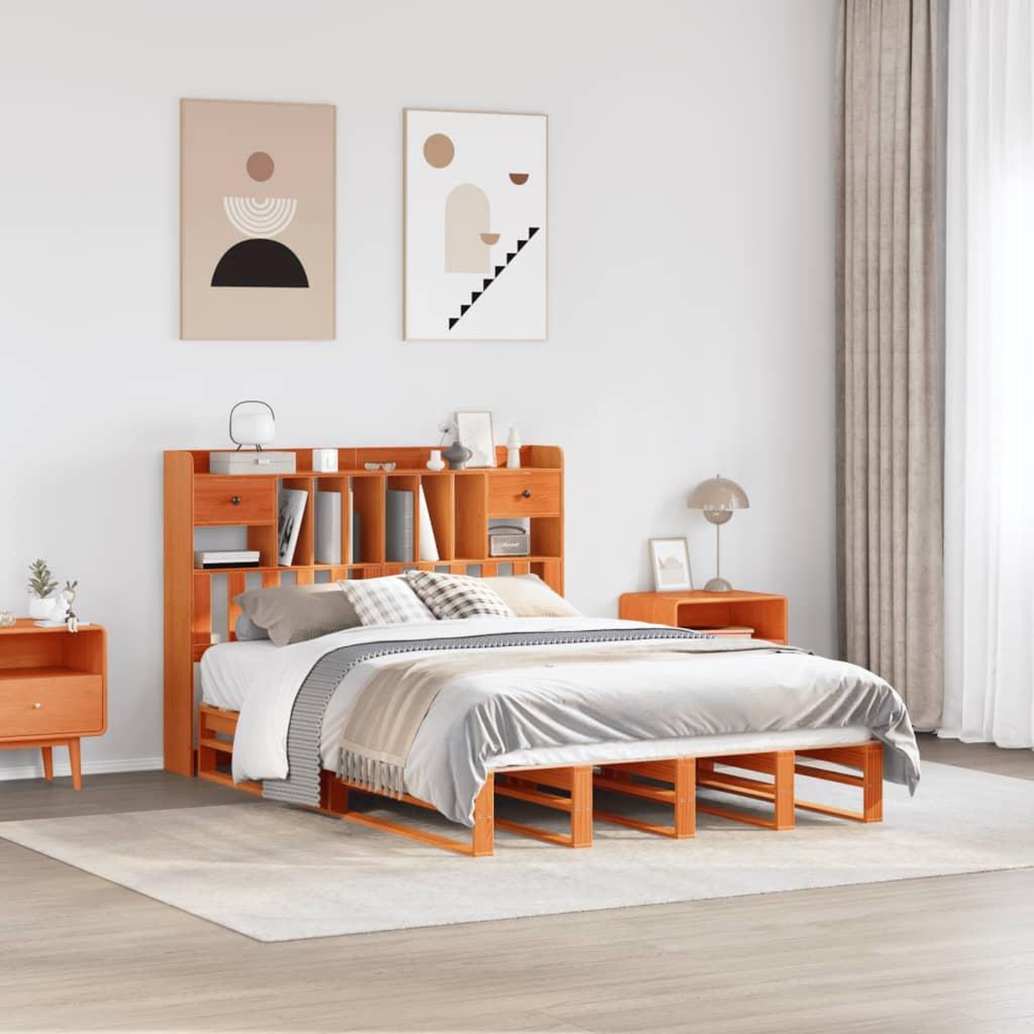 VIDAXL Lit bibliotheque sans matelas cire marron 160x200 cm pin massif