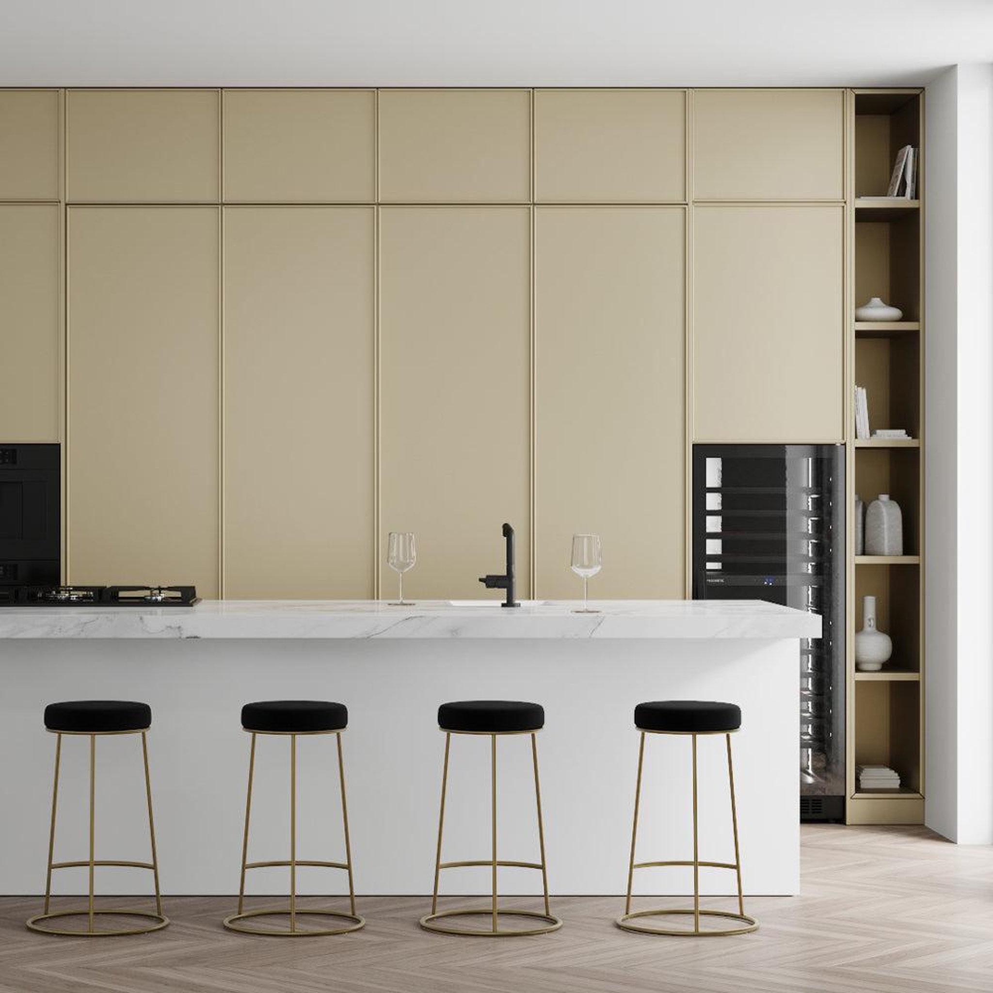 Voir la diapositive 6 : MAISON PAVANE Lot de 2 tabourets pour îlot central 63 cm en velours noir-kendal