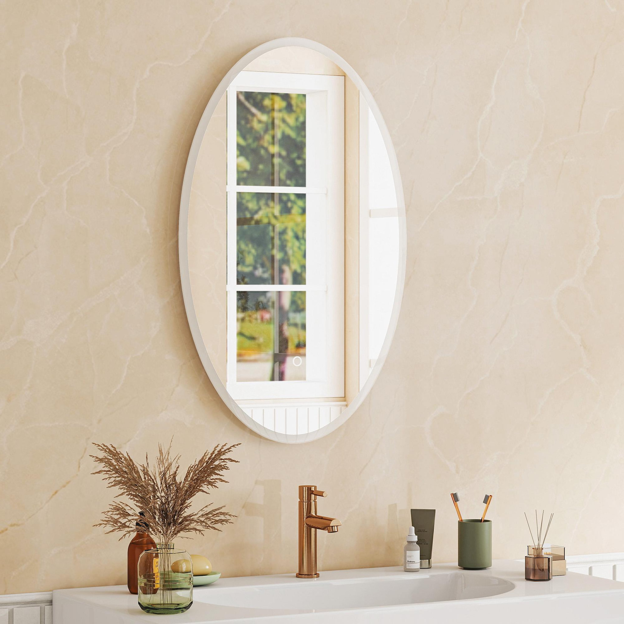Voir la diapositive 4 : HOMCOM Miroir salle de bain led design ovale 50 x 80 cm anti-buée dimmable tactile réglable verre trempé