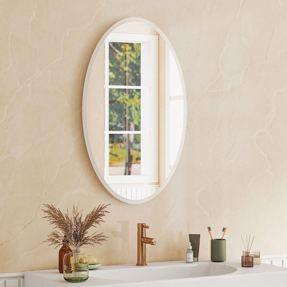 HOMCOM Miroir salle de bain LED design ovale 50 x 80 cm anti-buée dimmable tactile réglable verre trempé