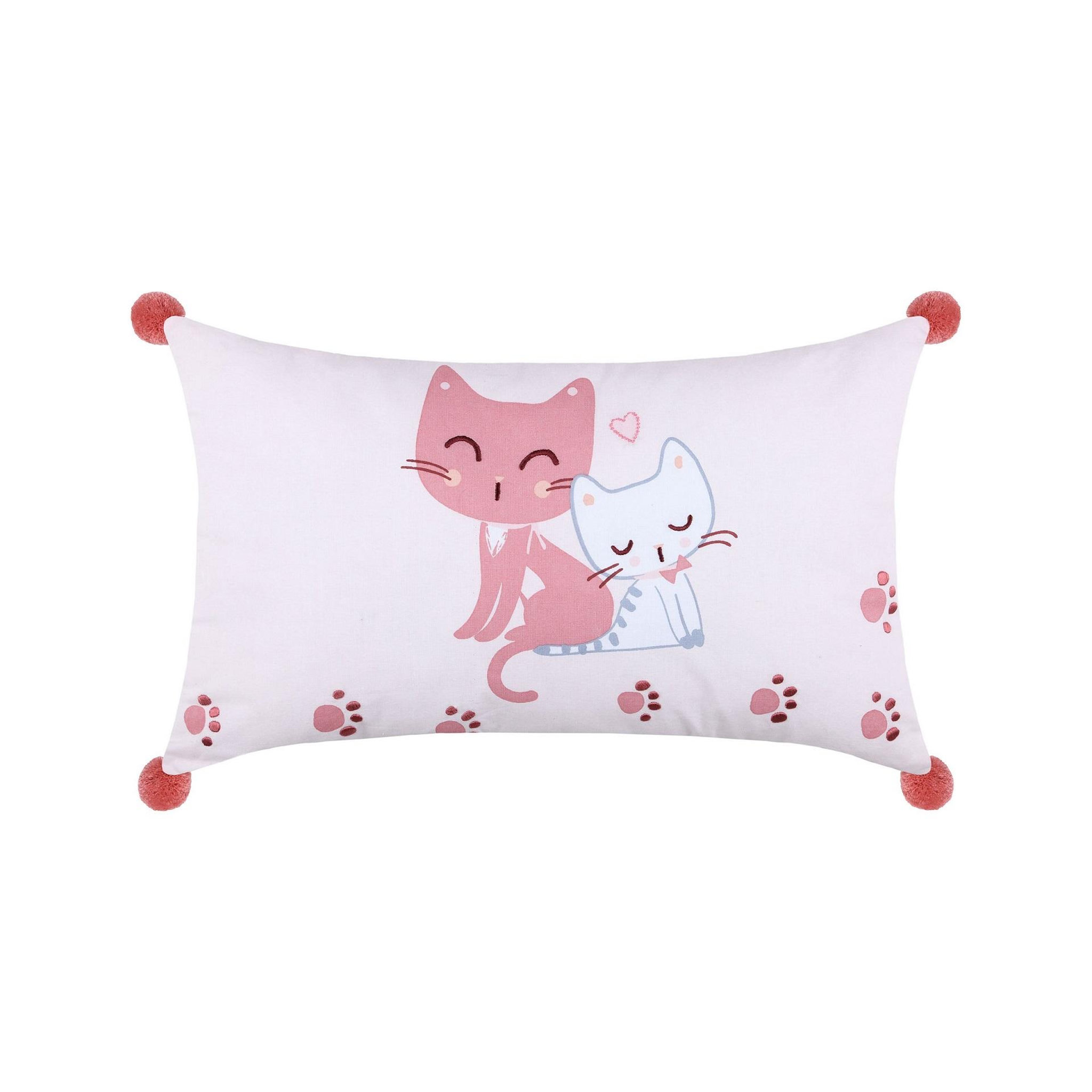 Eden Coussin pompons zoeline le chat. Coloris disponibles : Gris, Rose