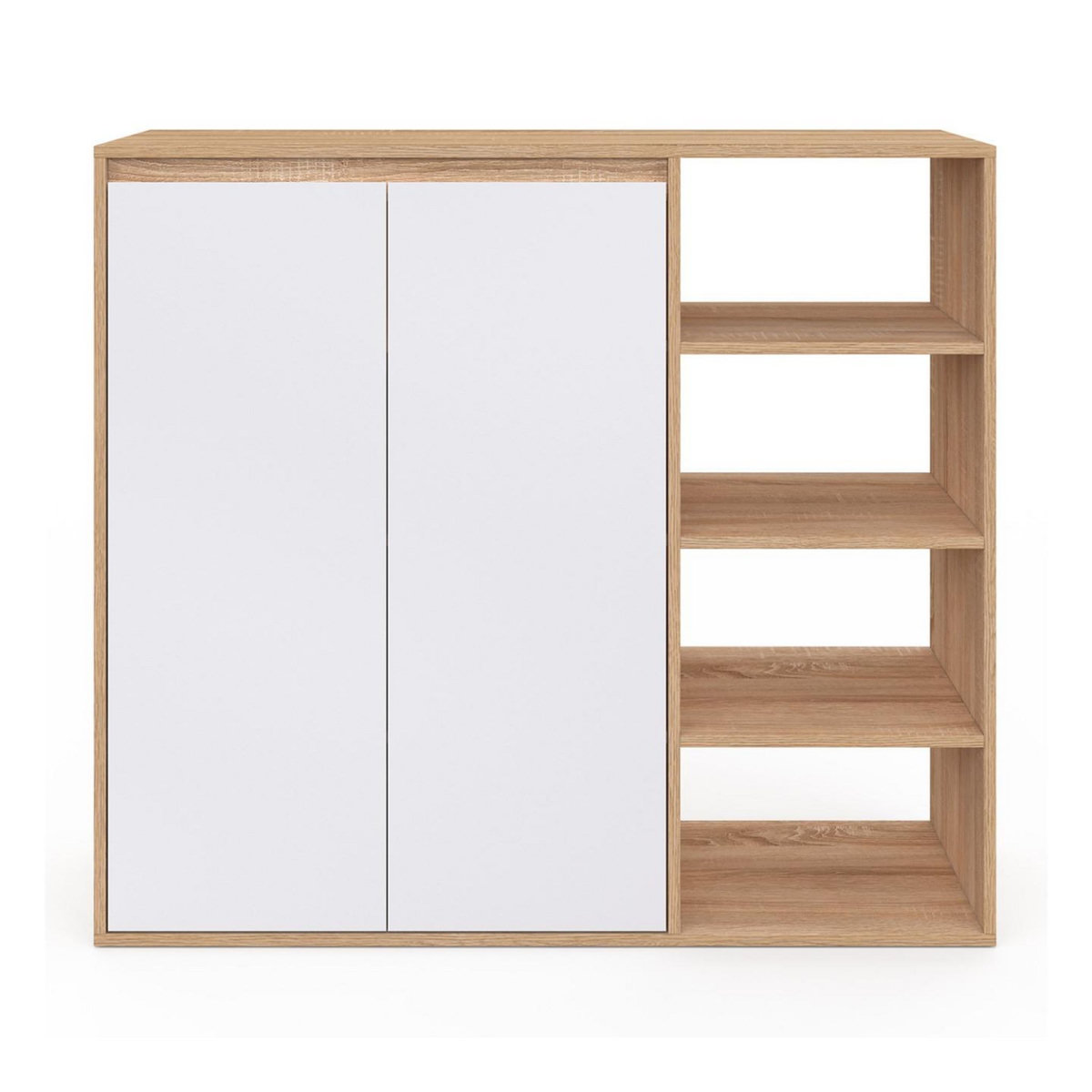 ID MARKET Armoire à chaussures 12 paires TOMI 2 portes avec 4 étagères façon hêtre et blanc