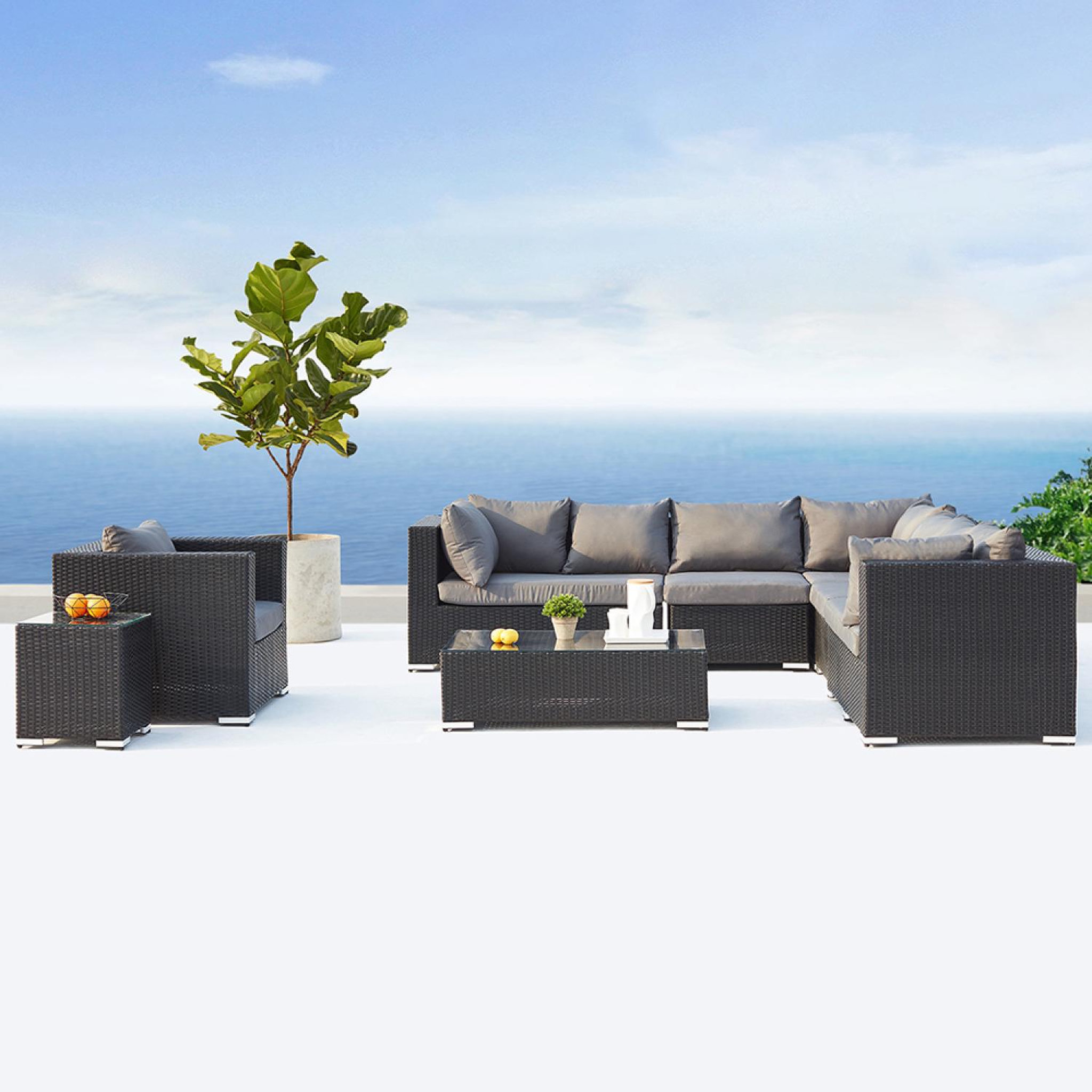 Voir la diapositive 2 : CONCEPT USINE Salon de jardin modulable 6 places en résine gris et beige salento