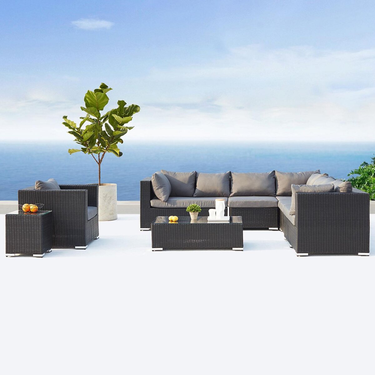 CONCEPT USINE Salon de jardin modulable 6 places en résine gris et beige SALENTO